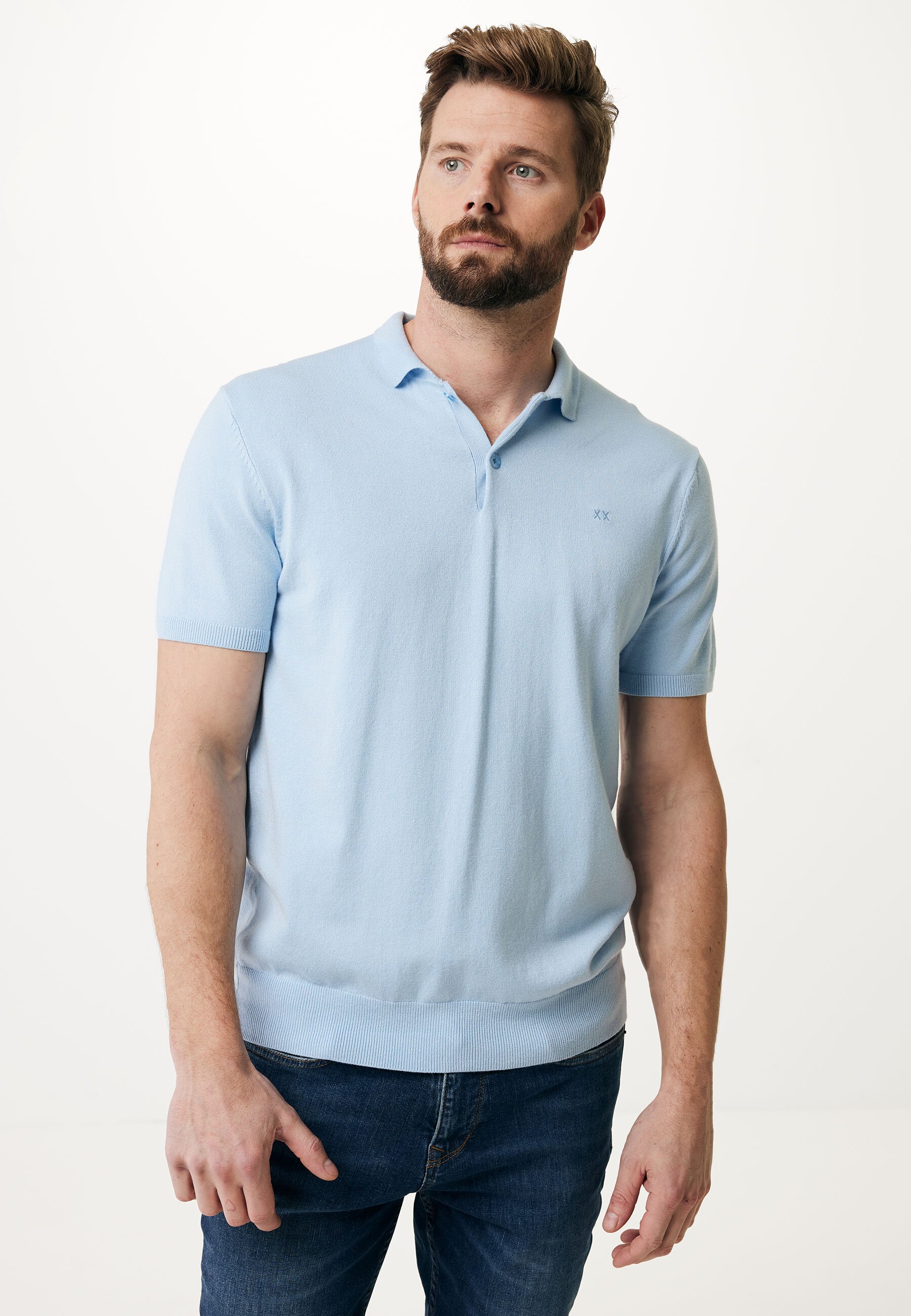 Mexx Basic Knit Short Sleeve Polo Mannen - Fresh Blauw - Maat S