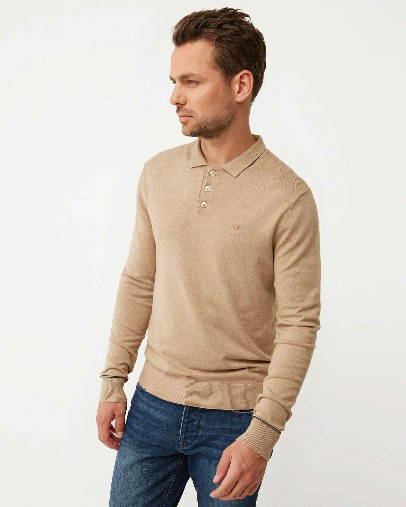 Mexx TYLOR Fine Knit Polo Mannen - Sand Melee - Maat S