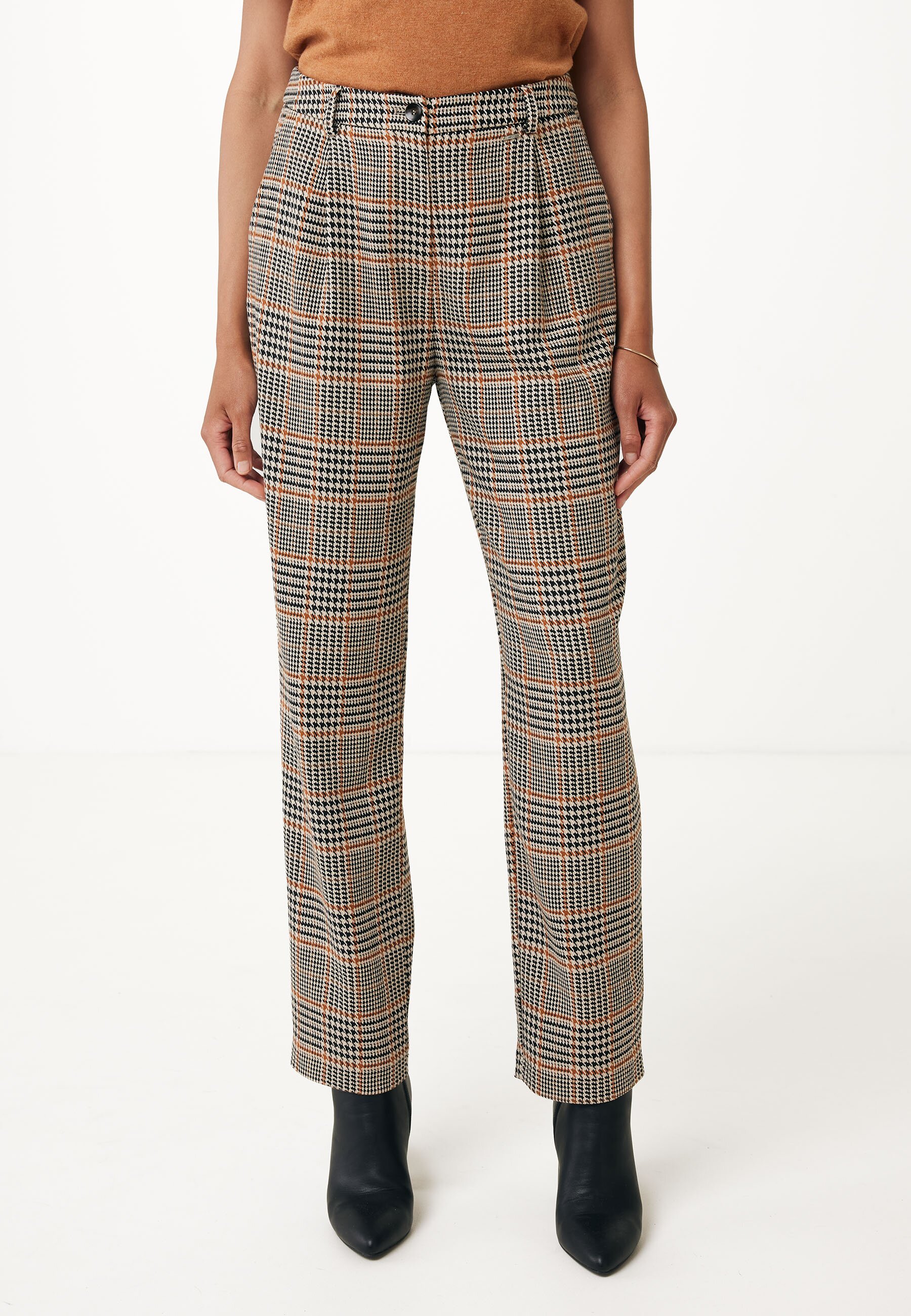 Mexx Checked Pantalon With Belt Dames - Camel - Maat 42