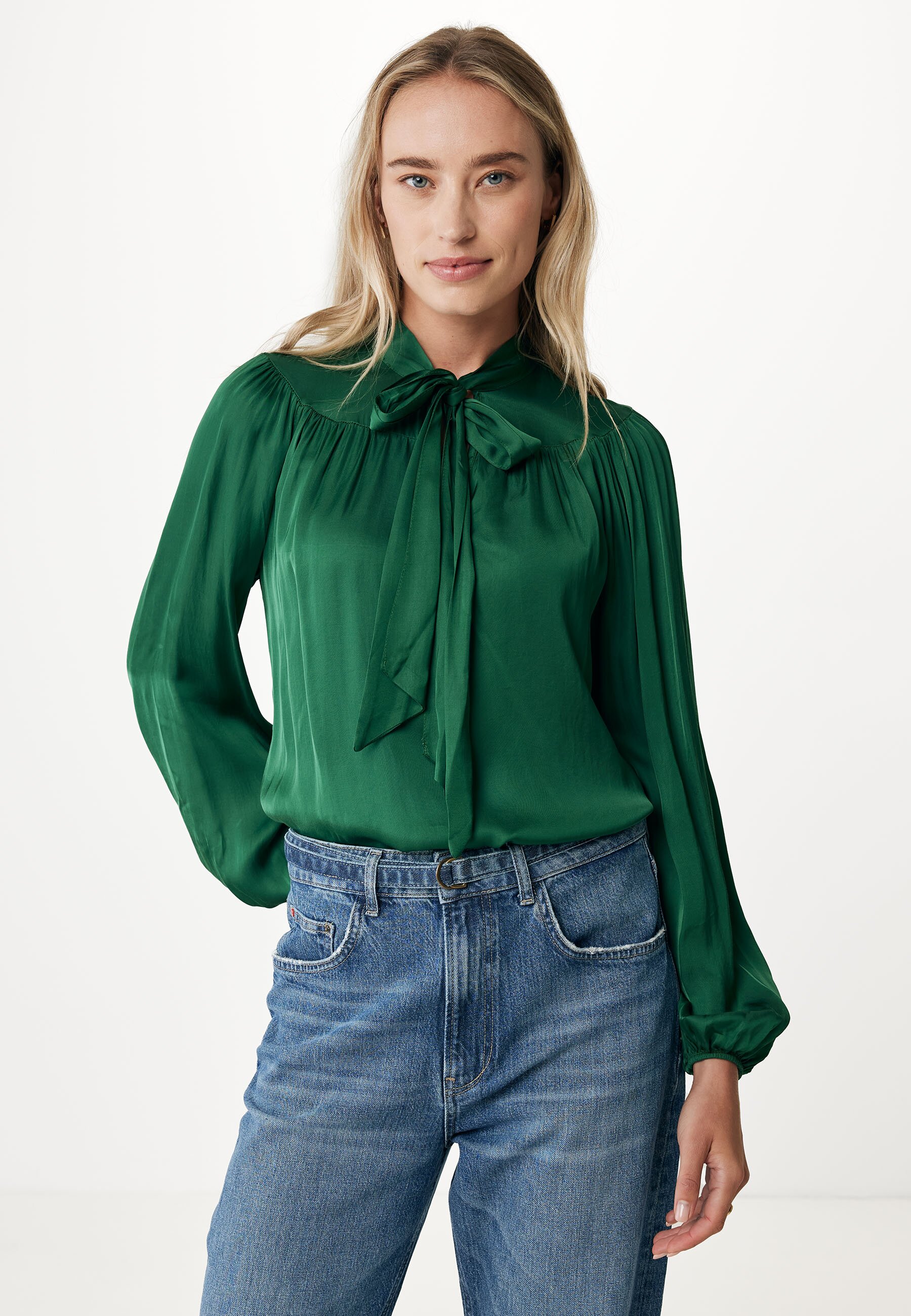 Mexx Blouse With Bowtie Neck Dames - Donker Groen - Maat XL