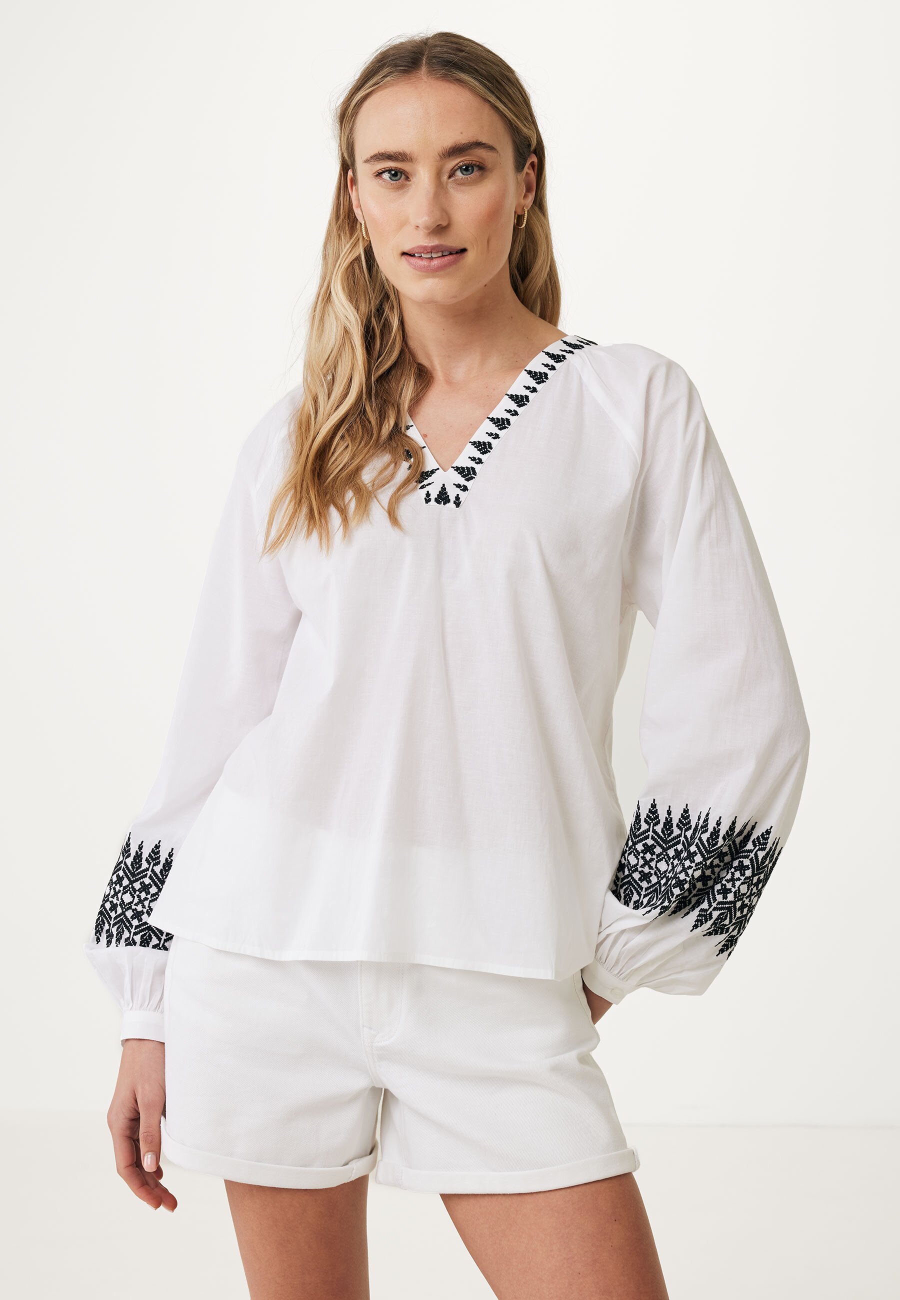 Lange Mouwen Blouse With Embroidery Dames - Off White - Maat XS