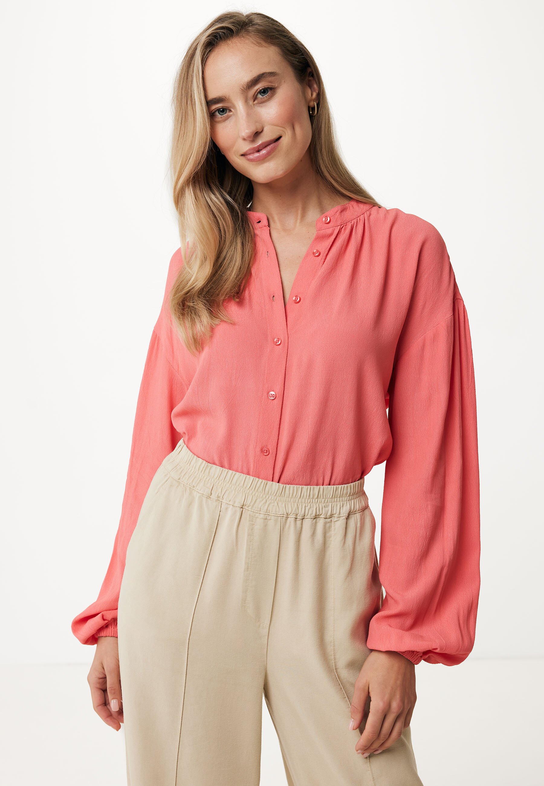 Mexx Basic Gathered Sleeves Blouse Dames - Bright Coral - Maat XS