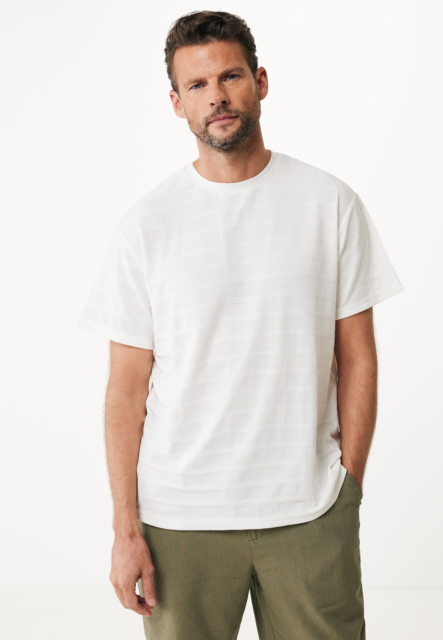 Mexx Pique T-shirt With Structured Stripes Mannen - Off White - Maat XXL