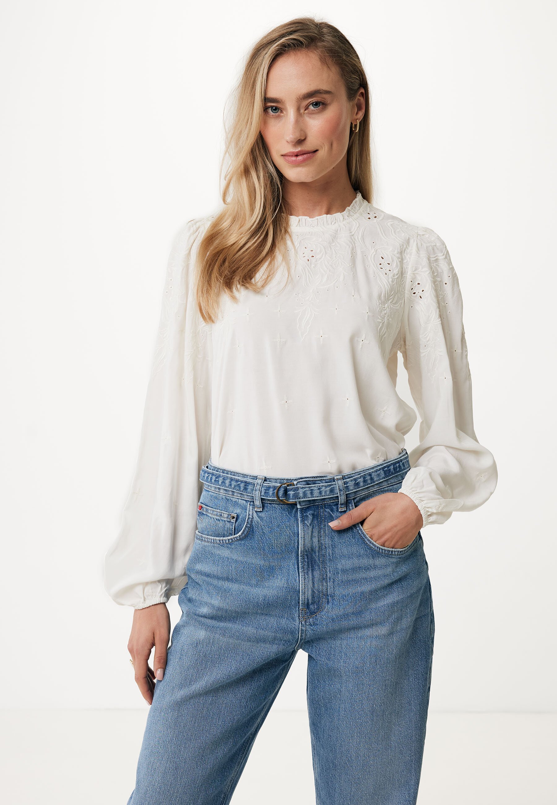 Mexx Embroidered High Neck Top Dames - Off White - Maat XS