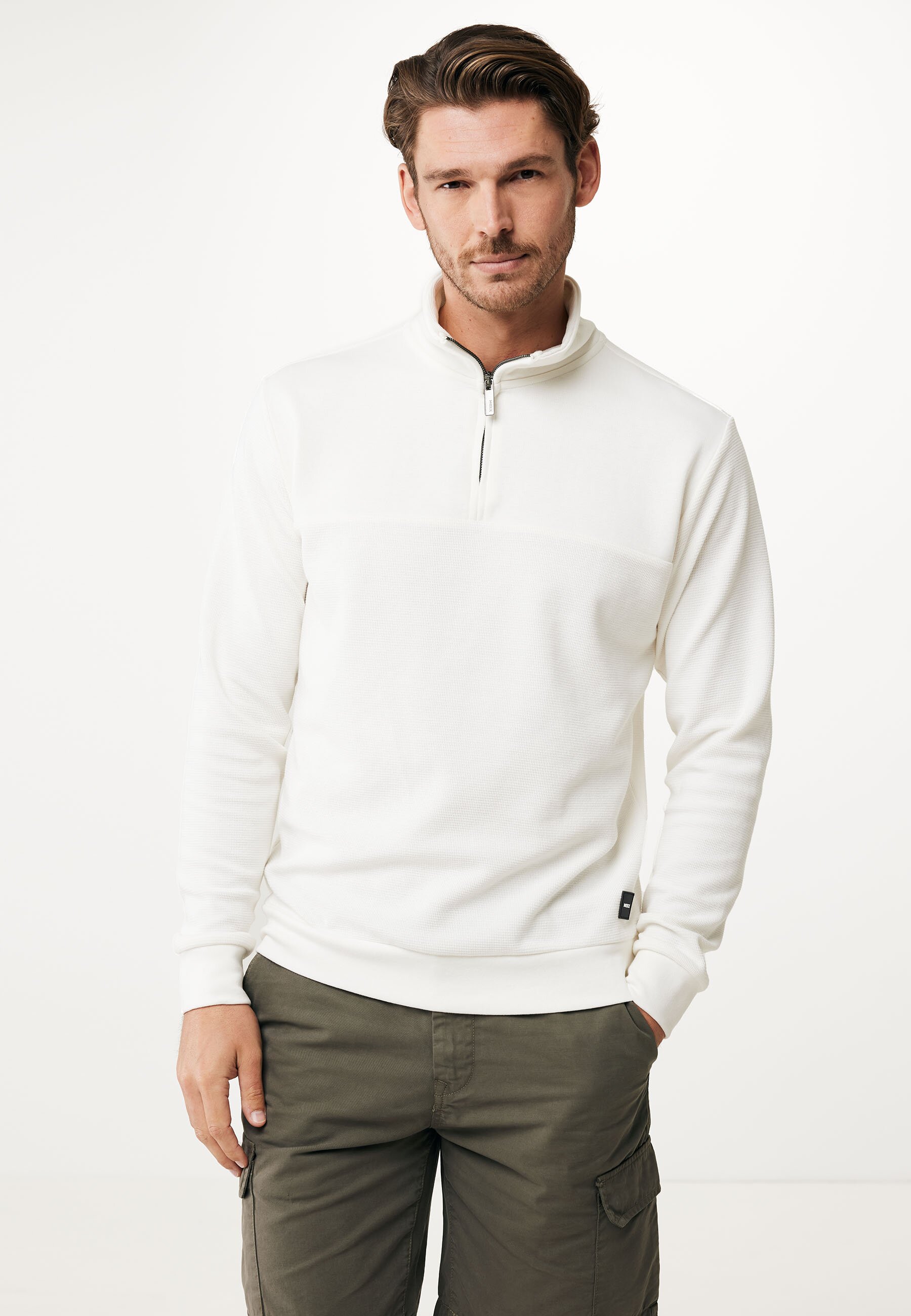 Mexx 1/2 Zip Sweater With Mixed Textures Mannen - Off White - Maat XL