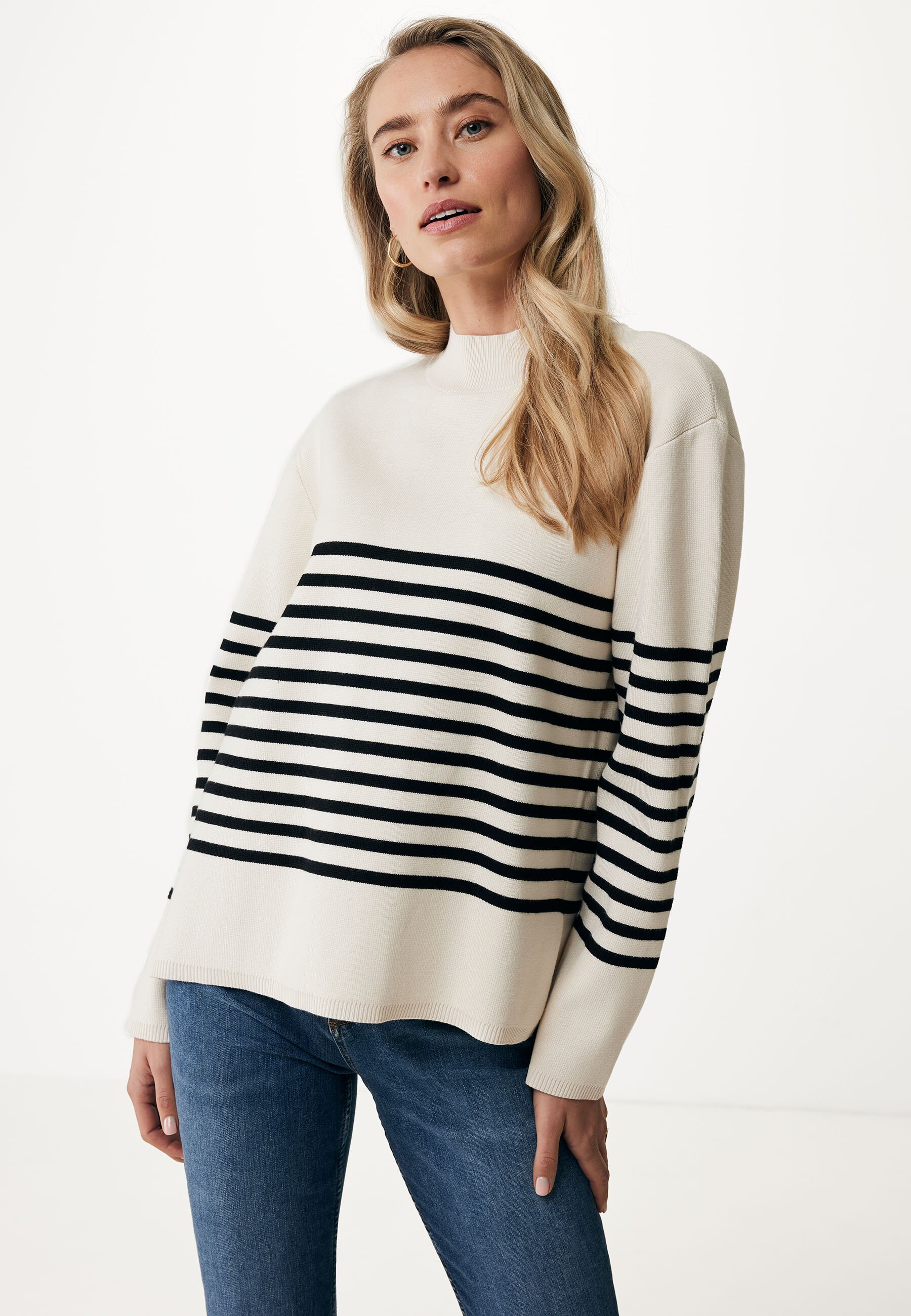Striped Trui Knit With Slits Dames - Off White - Maat XXL