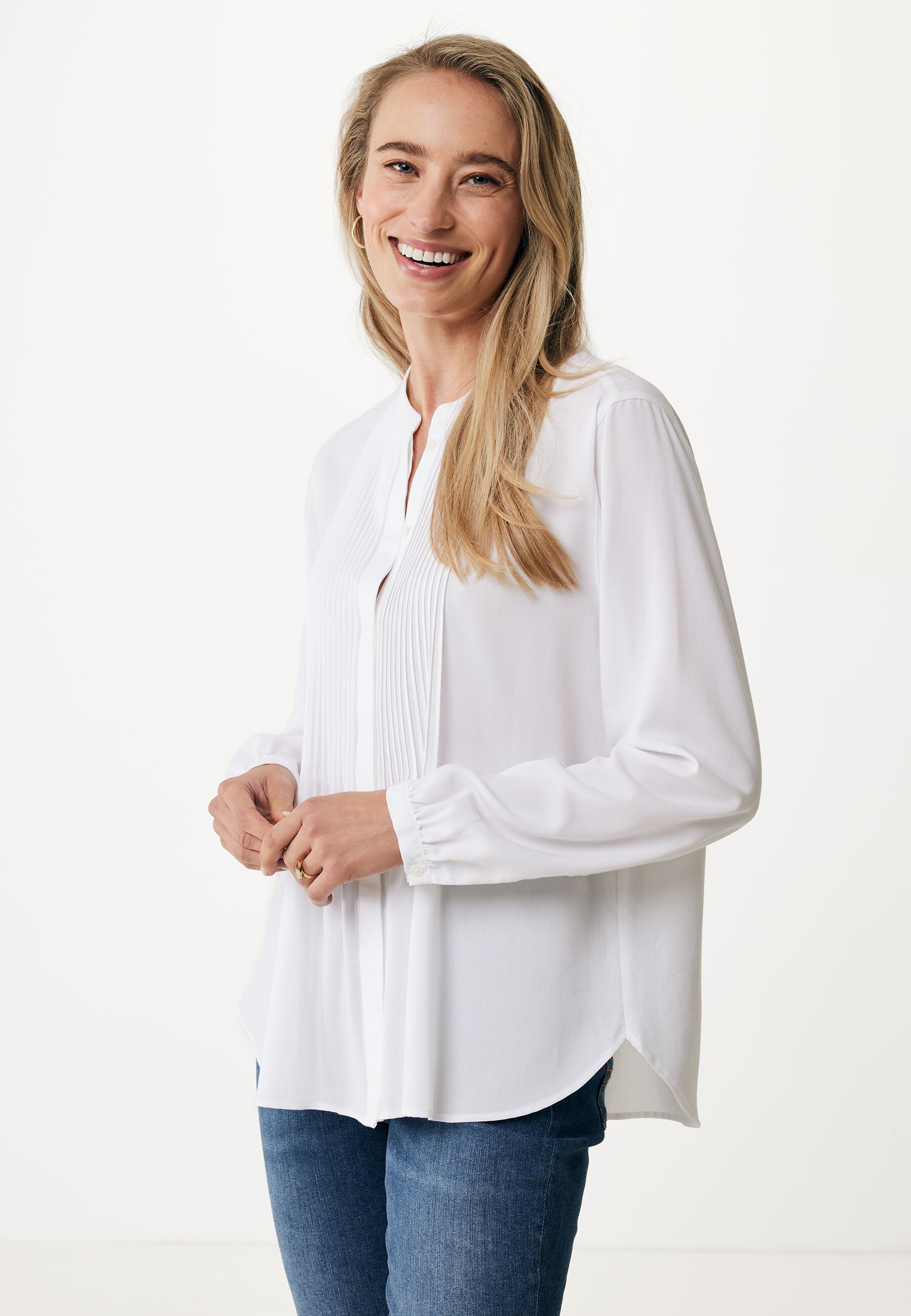 Lange Mouwen Blouse With Fold Details Dames - Wit - Maat S