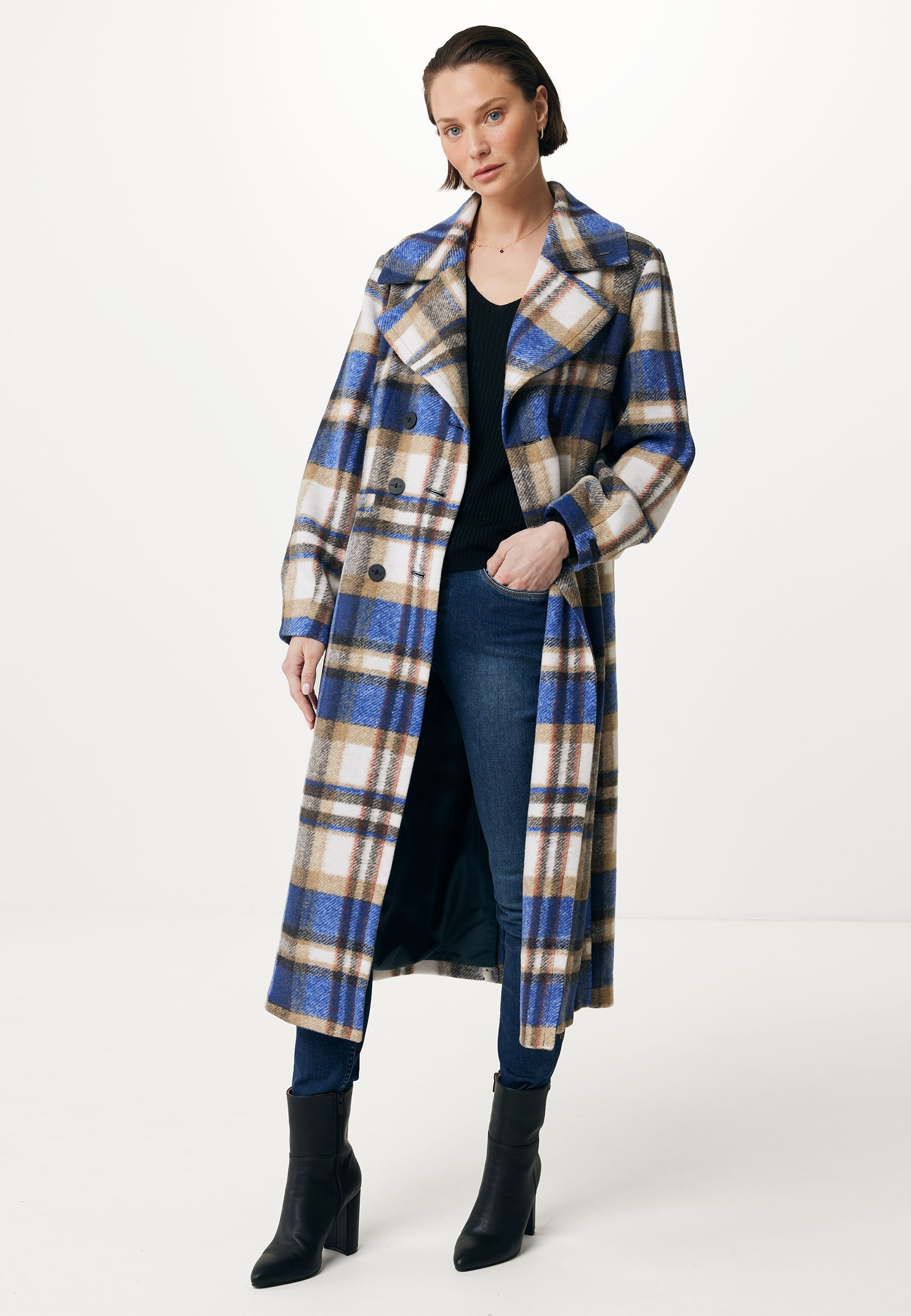 Mexx Checked Trenchcoat Dames - Bright Blauw - Maat M