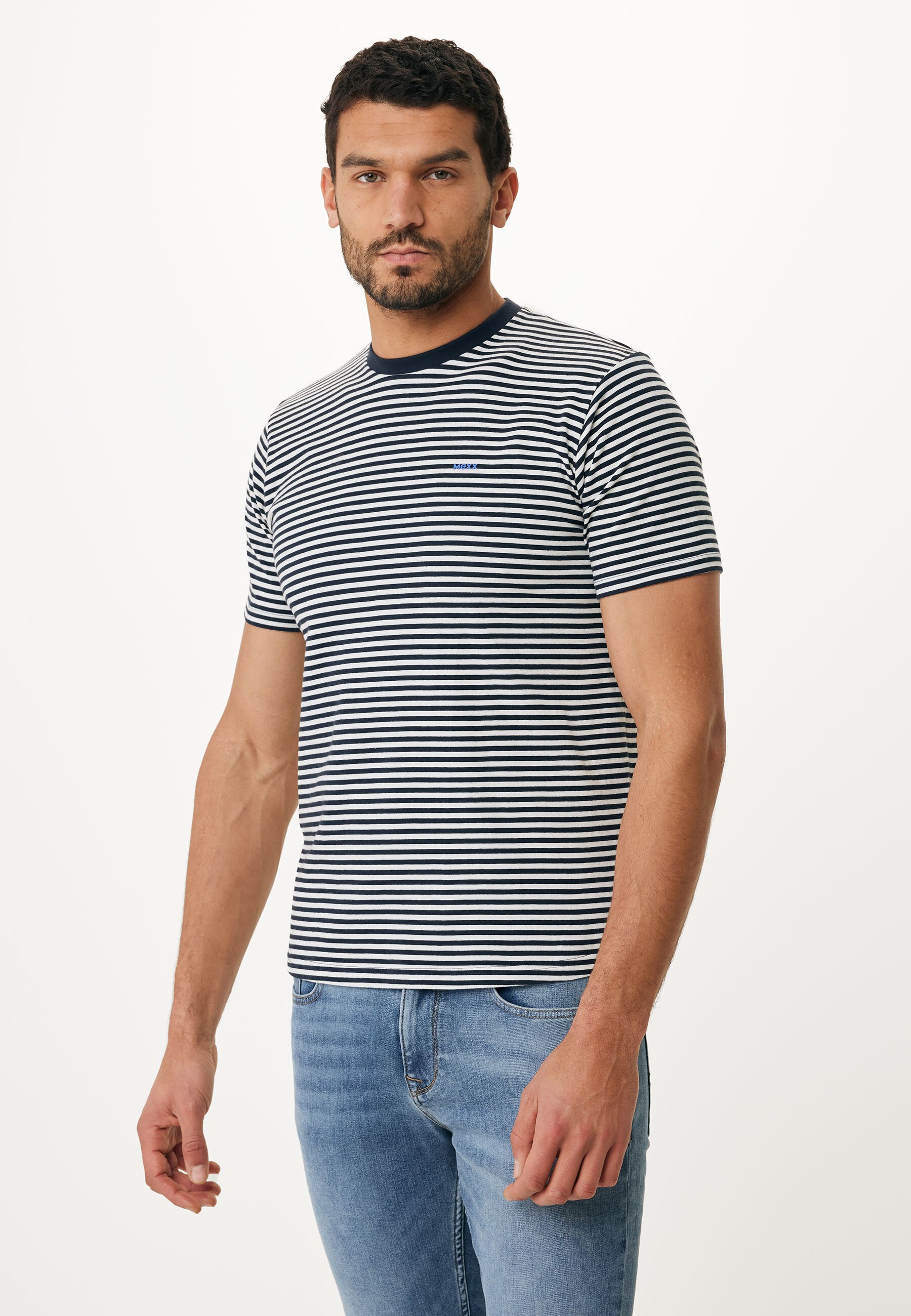 Mexx Short Sleeve T-shirt With Yarn Dye Stripes Mannen - Navy - Maat L