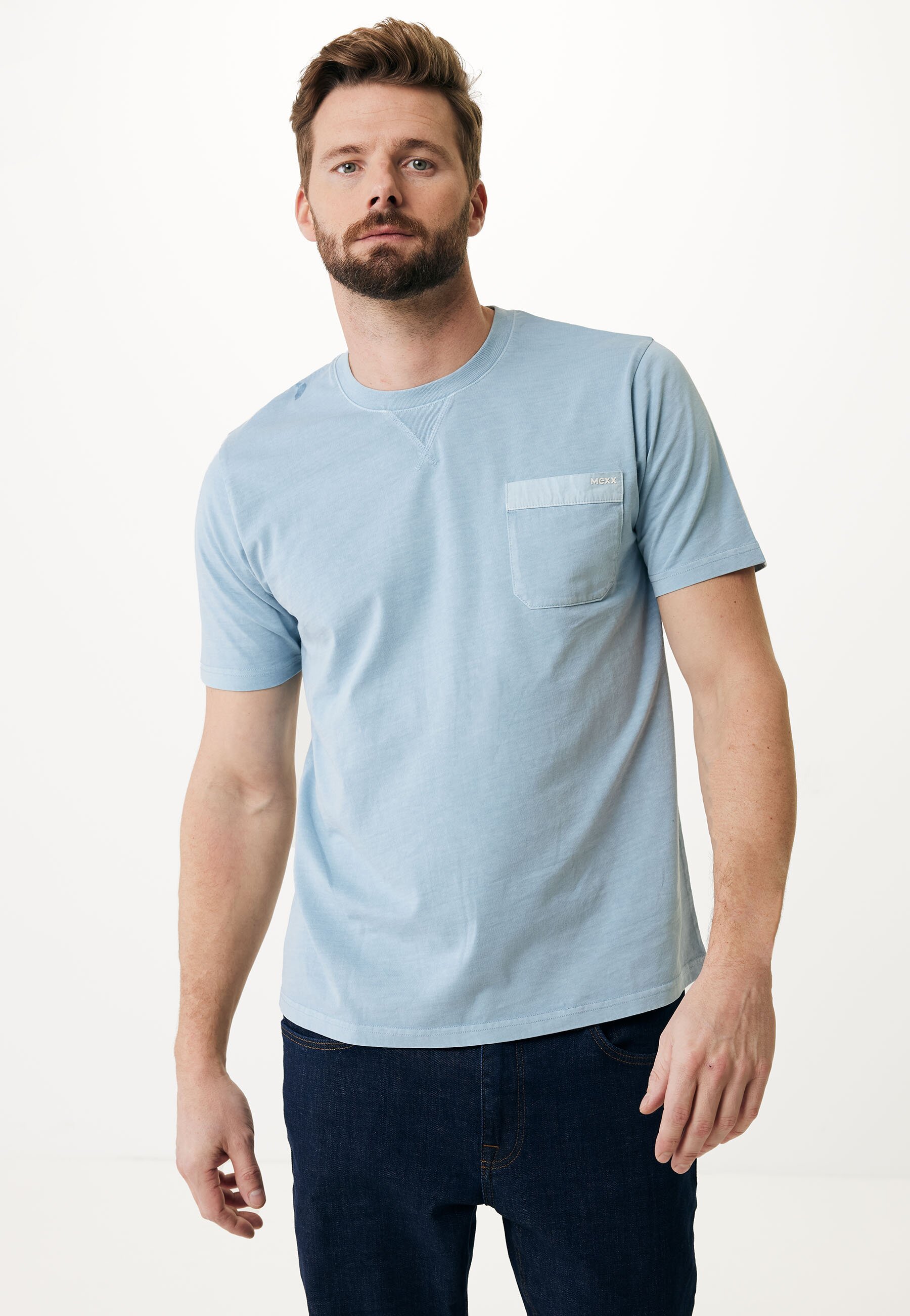 Mexx Garment Dye Short Sleeve T-shirt Mannen - Lichtblauw - Maat L