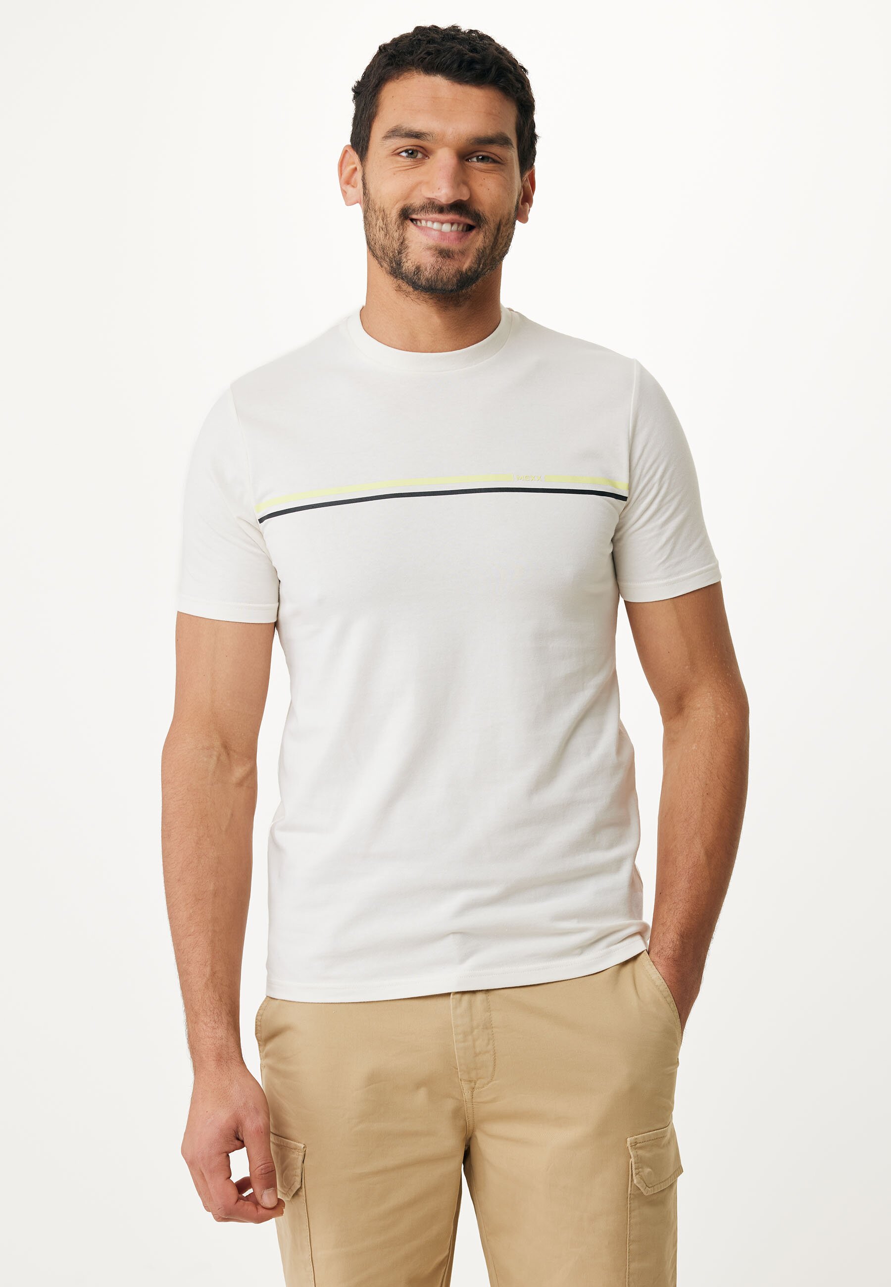Mexx Short Sleeve T-shirt With Stripe Chest Print Mannen - Off White - Maat XL