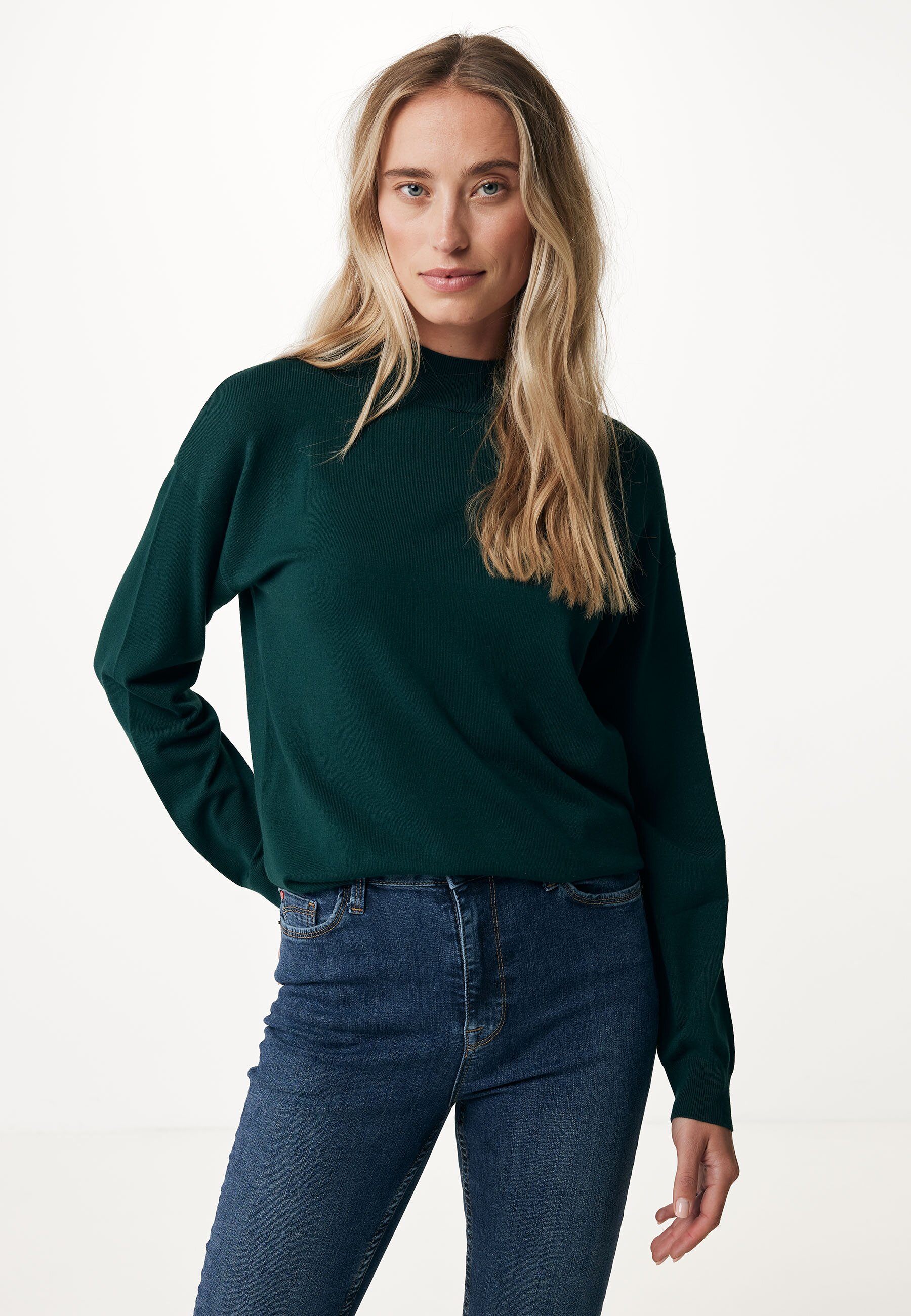 Mexx Mock Neck Trui With Dropped Shoulder Dames - Donker Groen - Maat S
