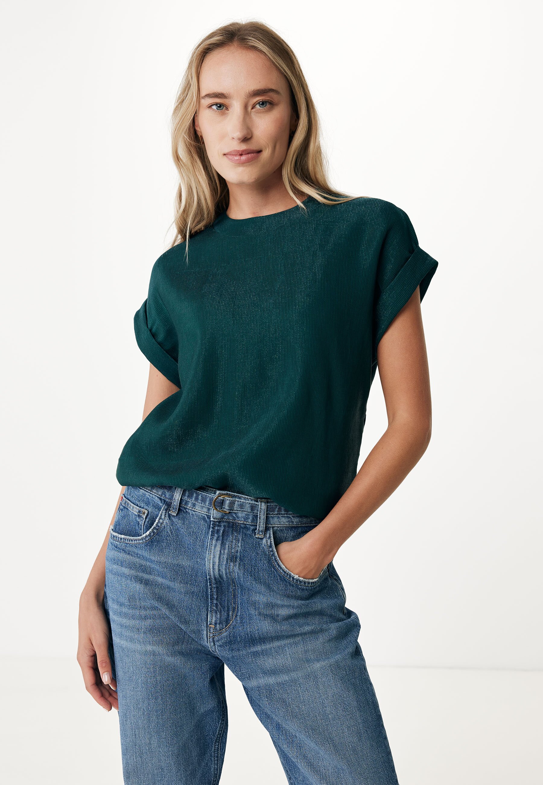 Mexx Capsleeve Top With High Neck Dames - Donker Groen - Maat XS