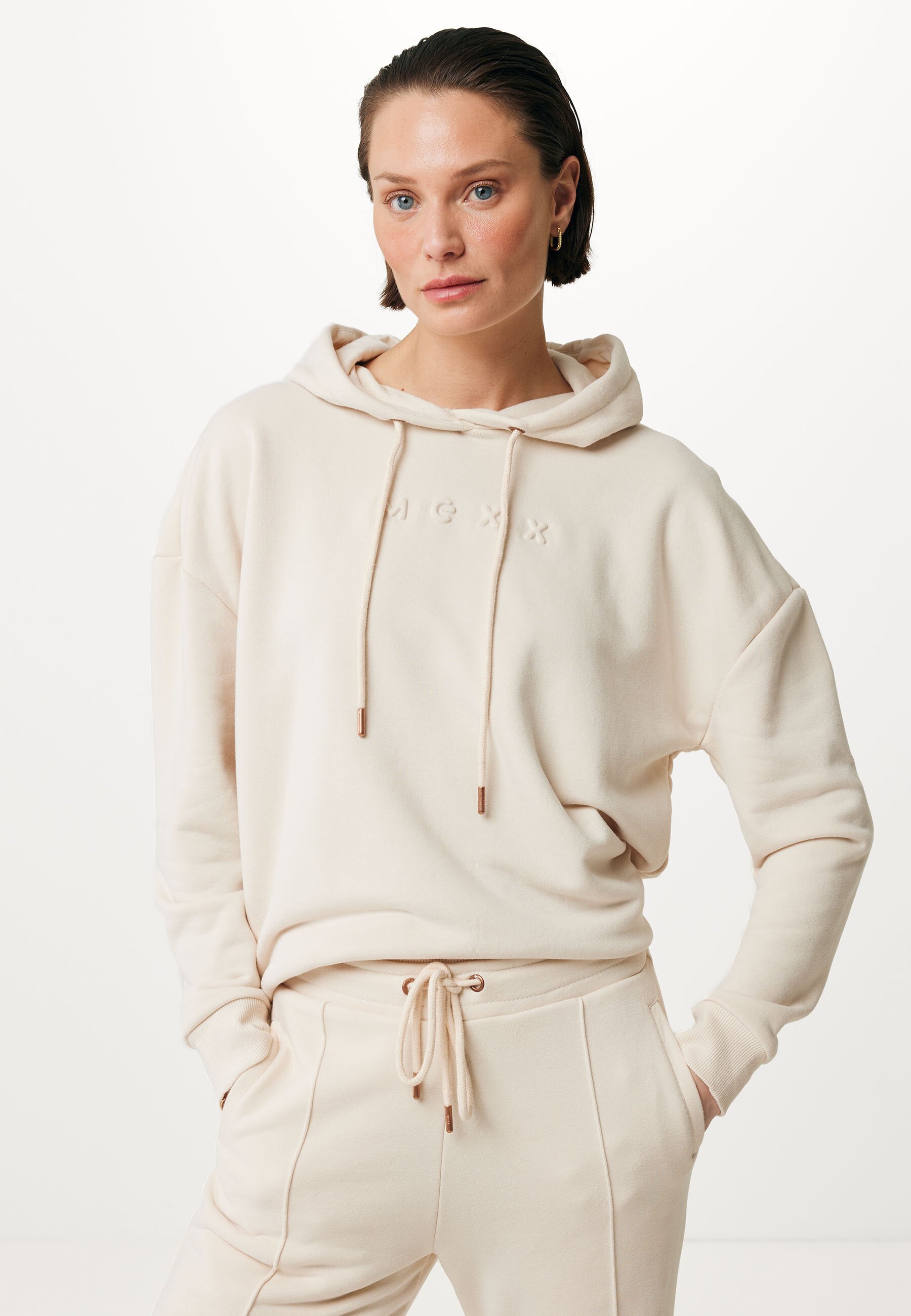 Mexx Dropped Shoulder Hoodie With Embossing Dames - Cream - Maat XL