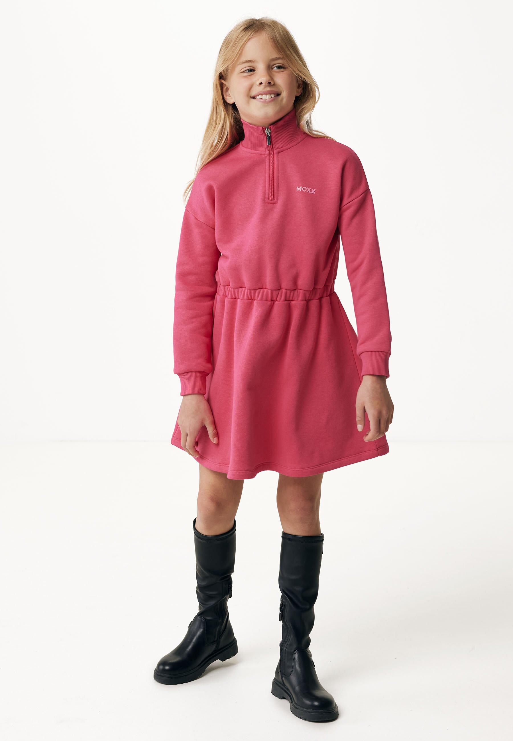 Mexx Basic Half Zip Sweater Jurk Meisjes - Warm Pink - Maat 146-152