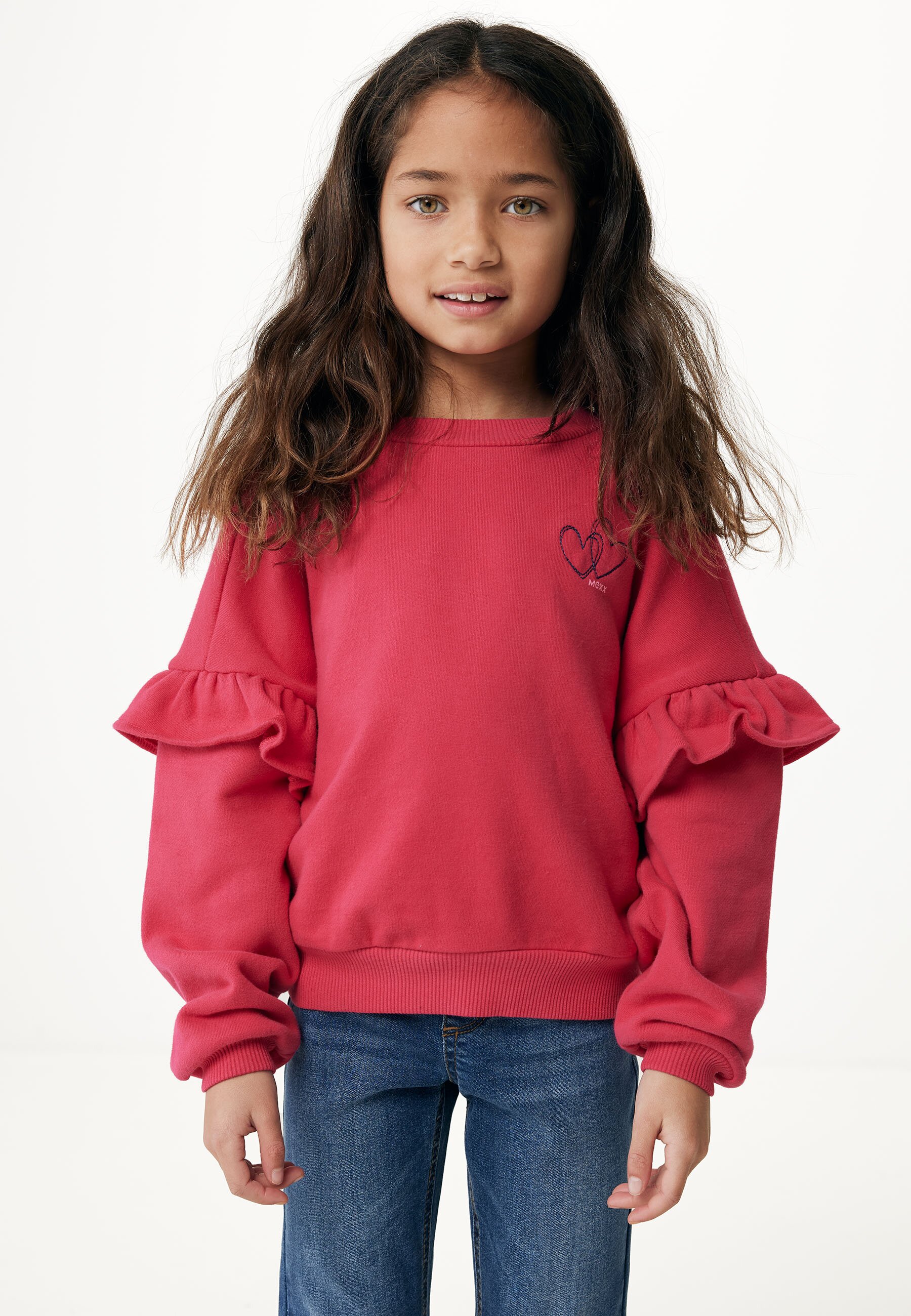 Mexx Oversized Crew Neck Sweater With Artwork And Ruffles Meisjes - Warm Pink - Maat 158-164