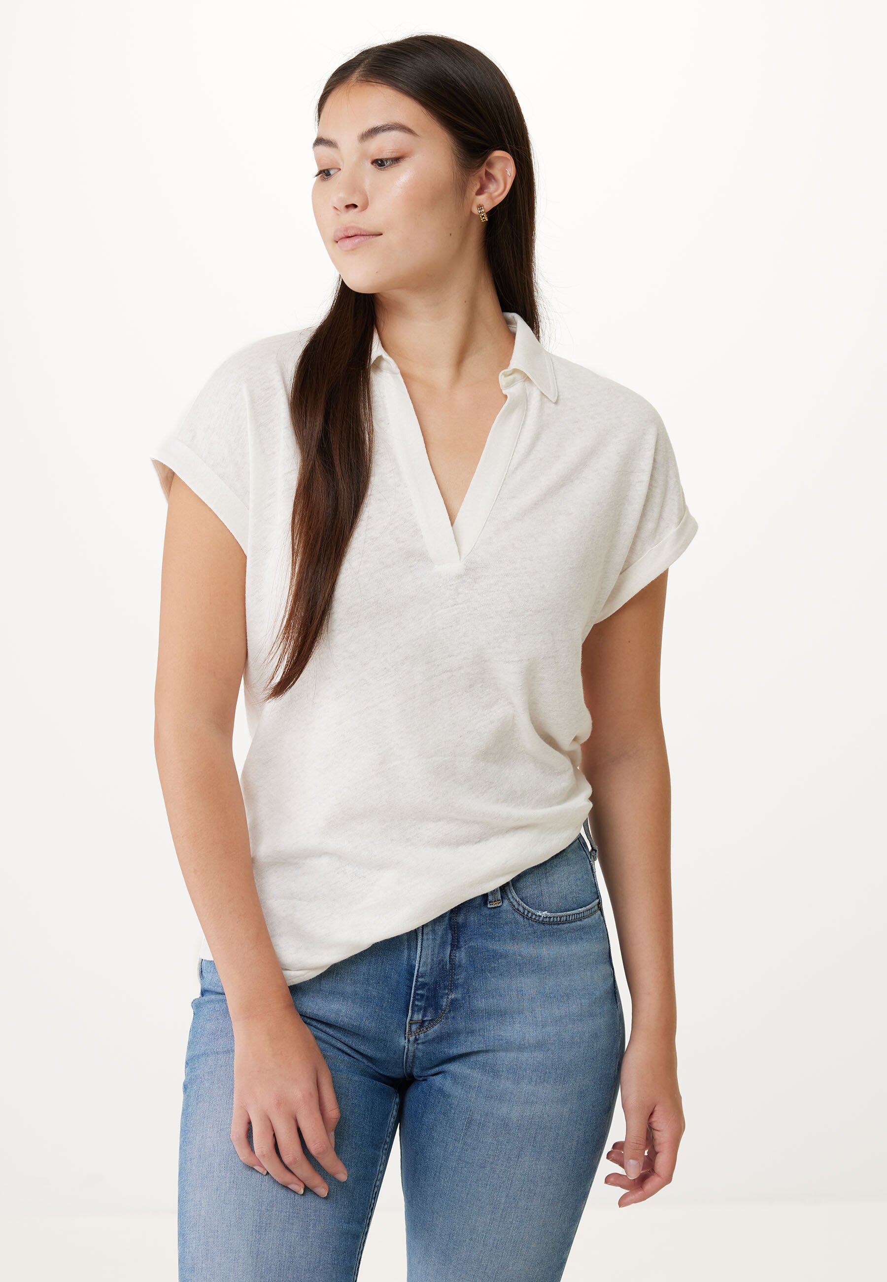 Mexx Short Sleeve Polo Tee Dames - Off White - Maat S