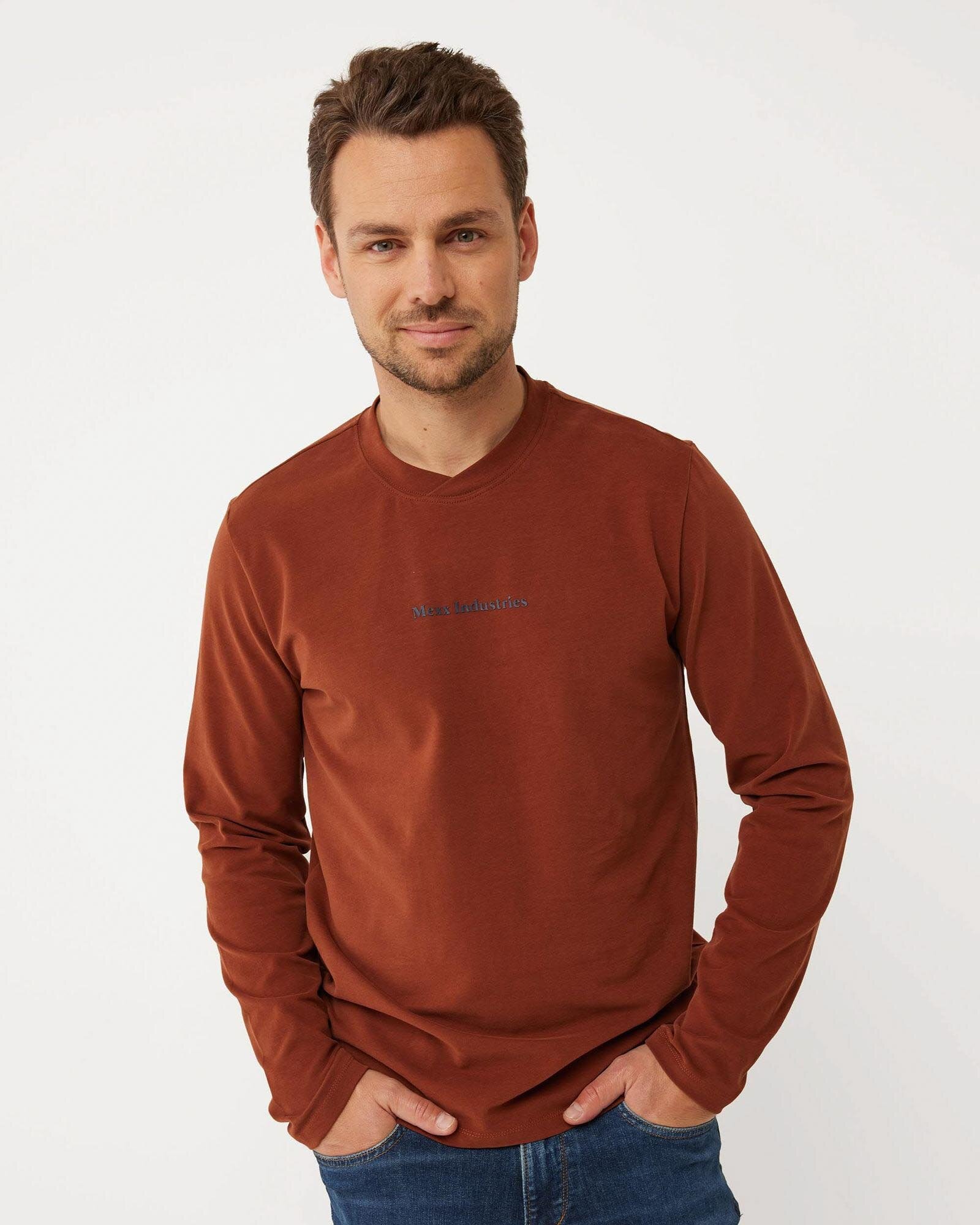 Mexx Logo T-shirt LS Mannen - Donker Brick - Maat S