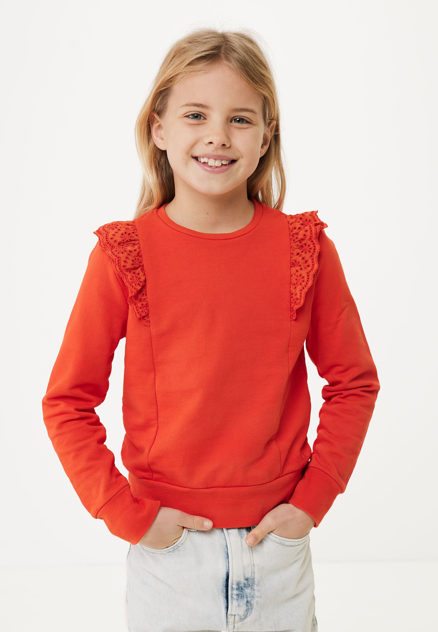 Mexx Sweater With Broidery Ruffle Meisjes - Rood - Maat 122-128