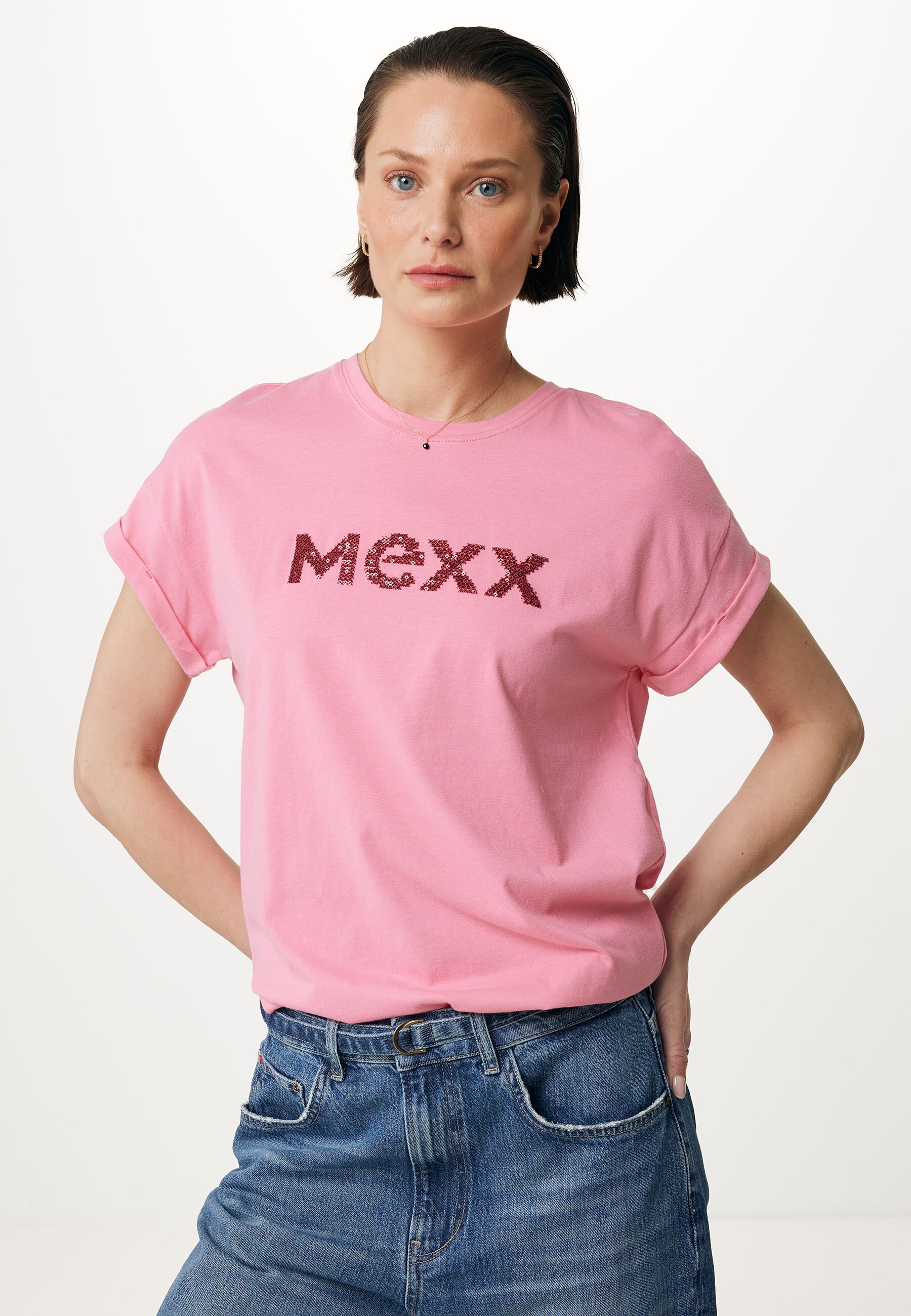 Mexx Short Sleeve Logo Carrier T-shirt Dames - Bright Roze - Maat L