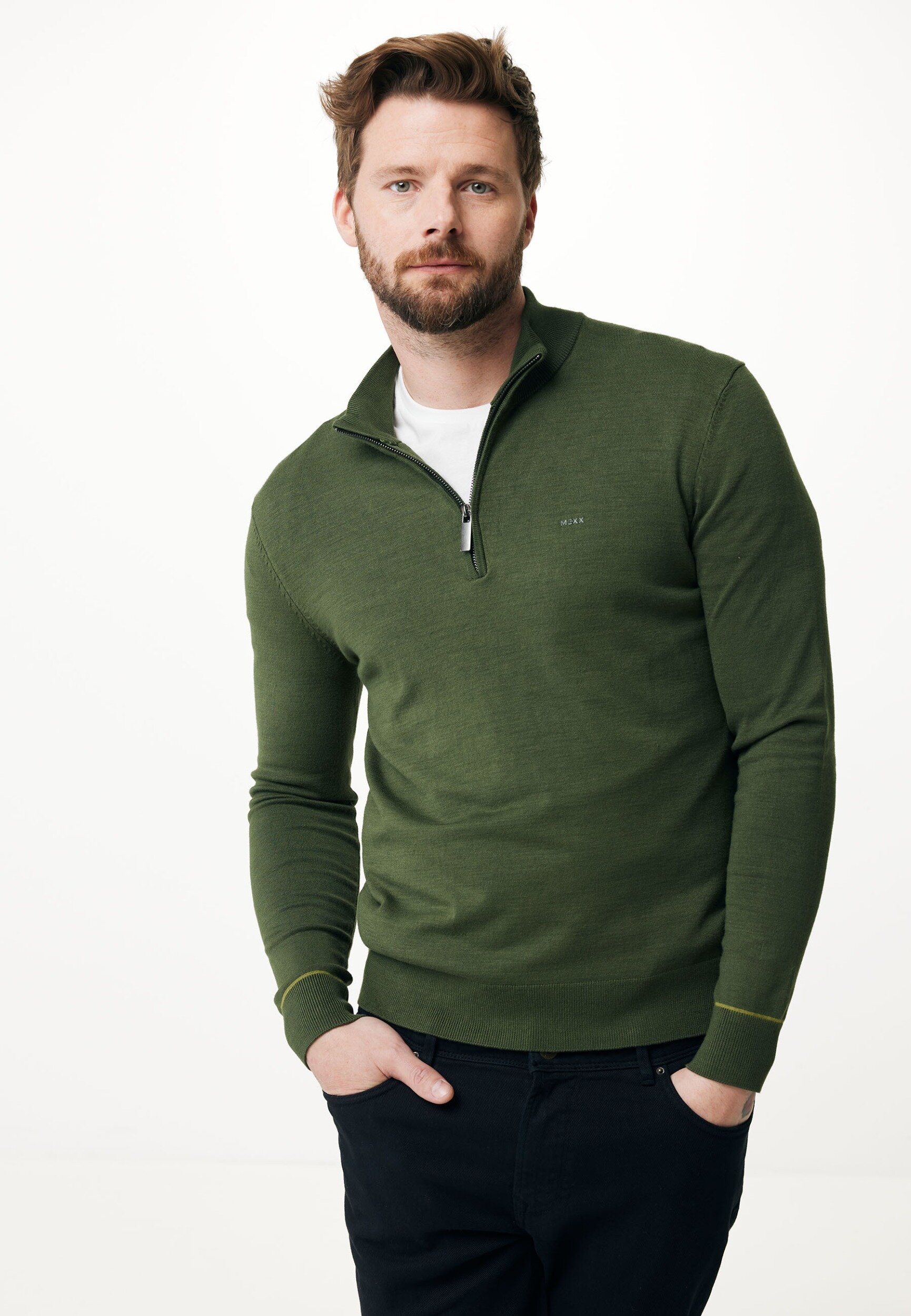 Mexx JAMES Half Zip Sweater Mannen - Warm Green - Maat L