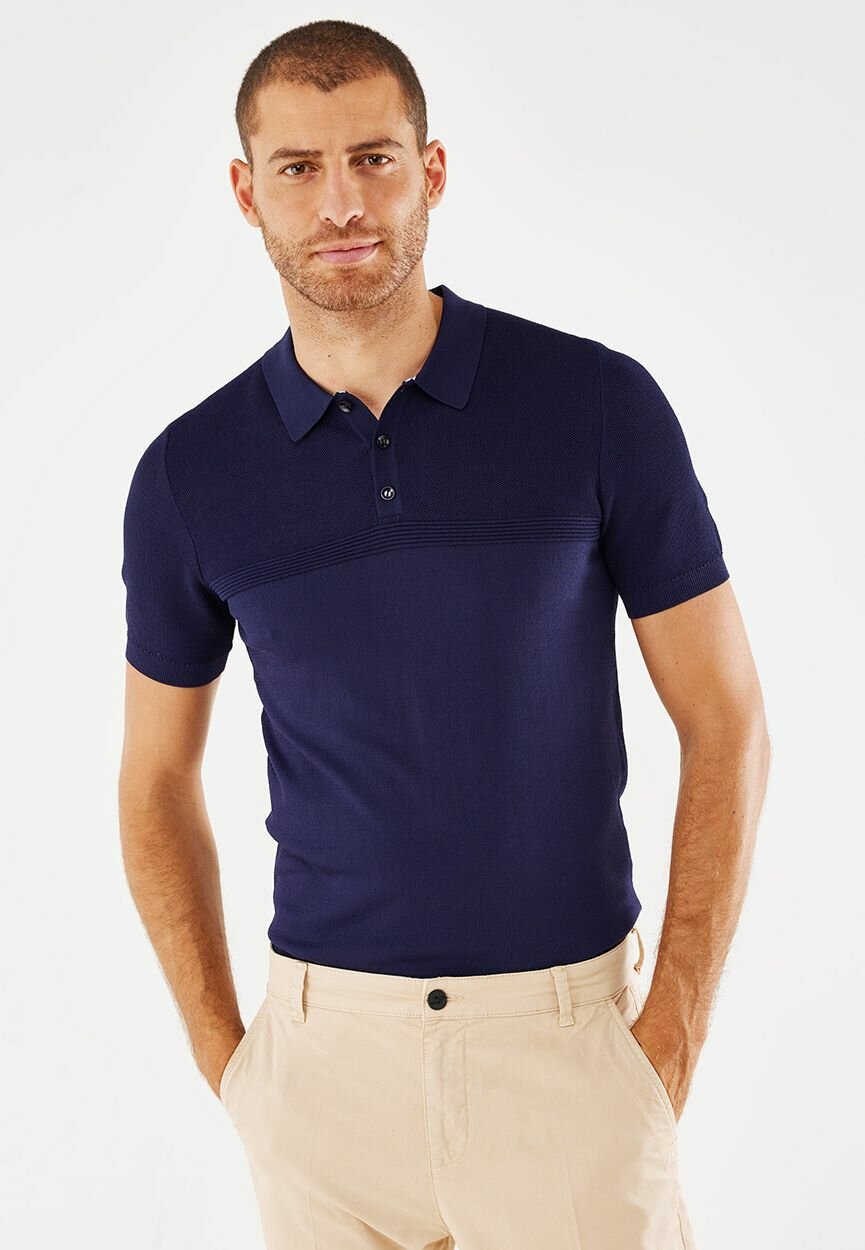 Mexx Structure Knit Polo Mannen - Navy - Maat S