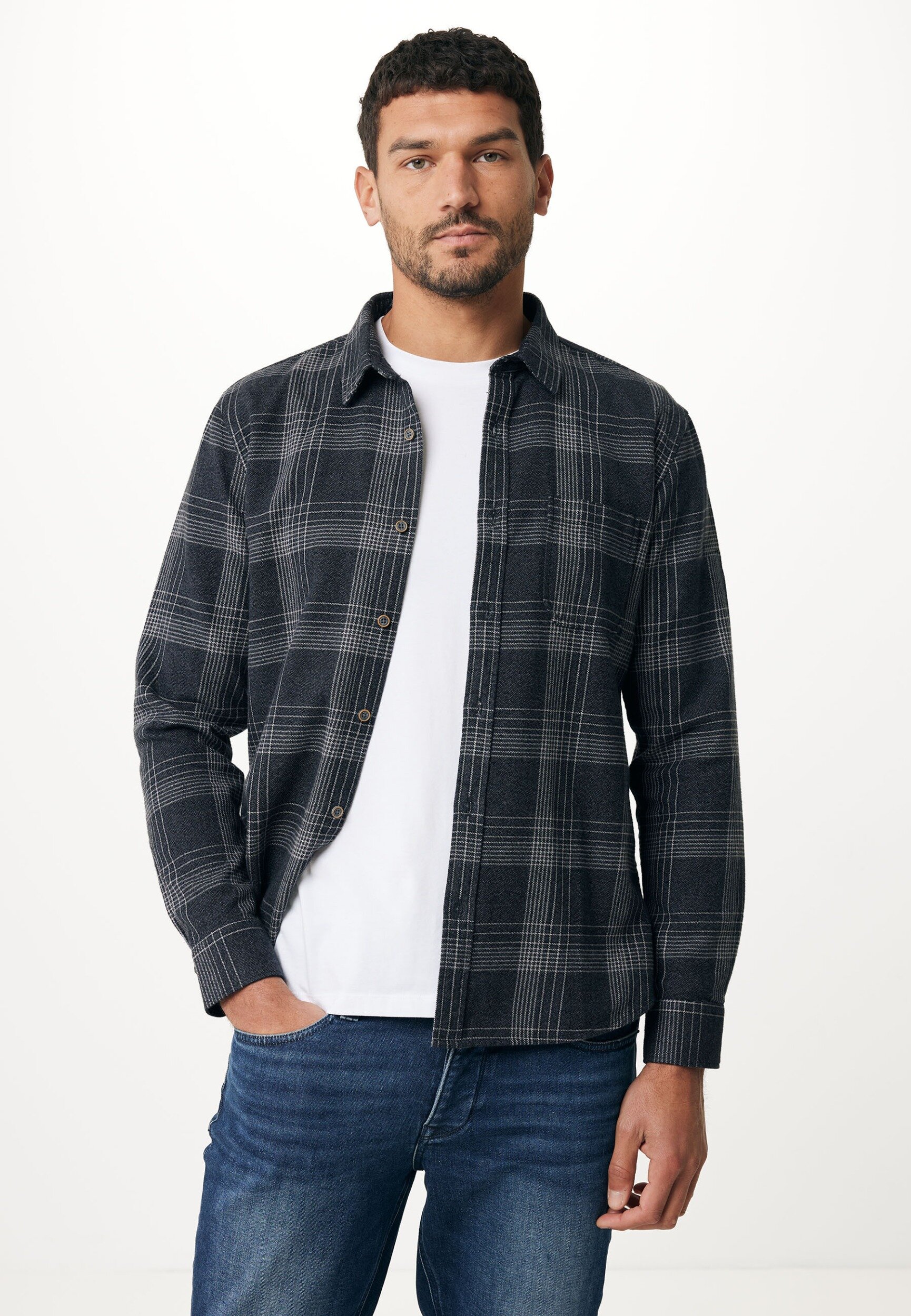 Mexx Lange Mouwen Flanel Check Overshirt With Pocket Mannen - Anthracite Melee - Maat M
