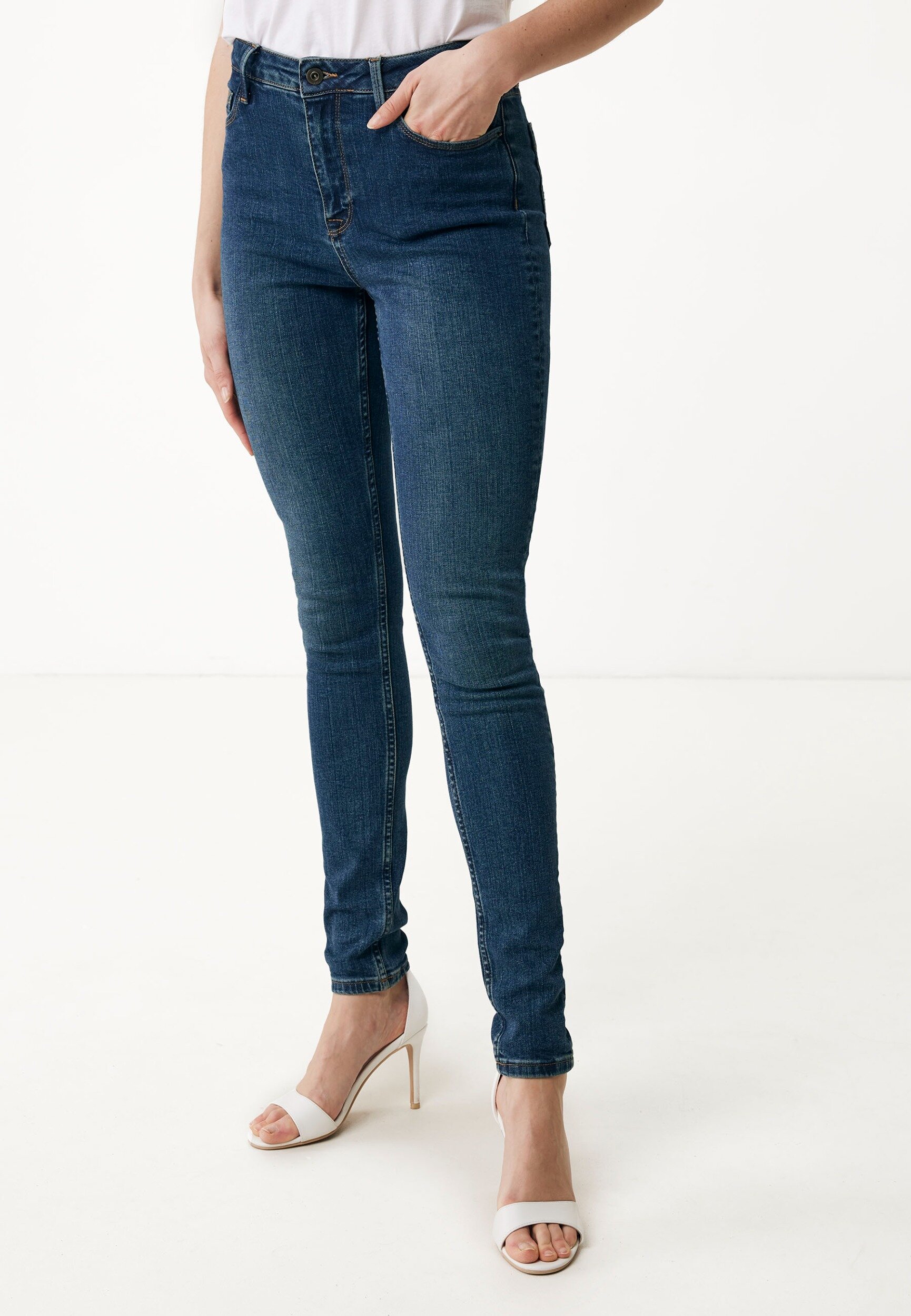 Mexx ANDREA High Waist/ Skinny Leg Jeans Dames - Donker Blauw - Maat 32