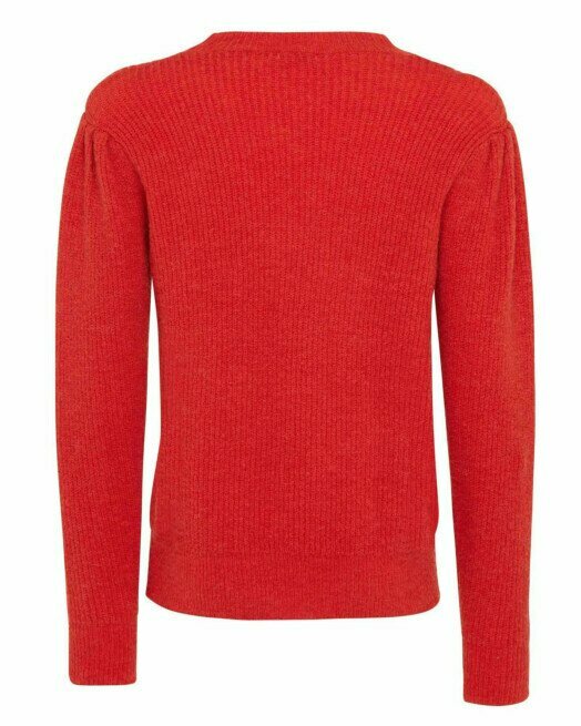 Bright Orange Knit Puff Sleeve Cardigan