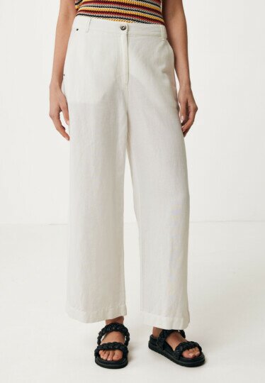 Cropped washed linen pants White