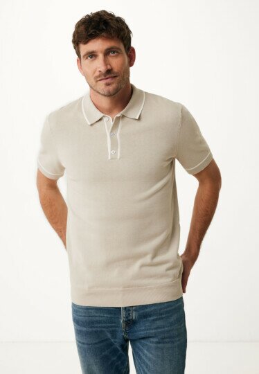 Knitted Polo With Tippings Sand