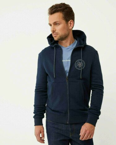 Hooded sweater with small chest artwork Navy