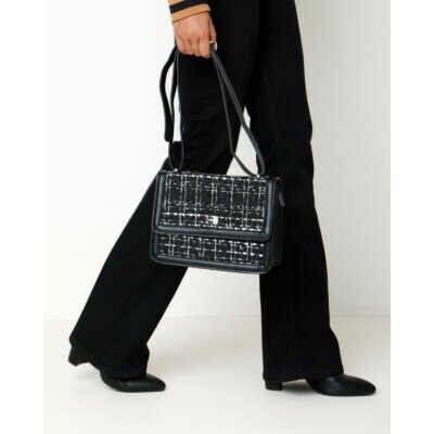 Tweed flapover bag Black