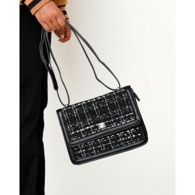 Tweed flapover bag Black