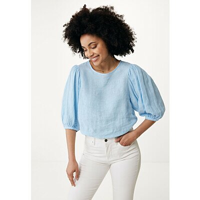 Linen top with balloon sleeves Light Blue | Mexx | Mexx.com