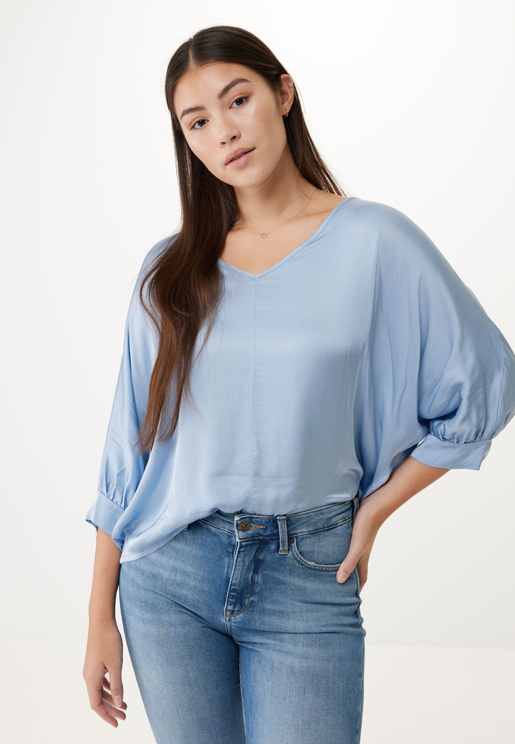 Mexx V-neck Blouse With 3/4 Sleeves Dames - Baby Blauw - Maat XS