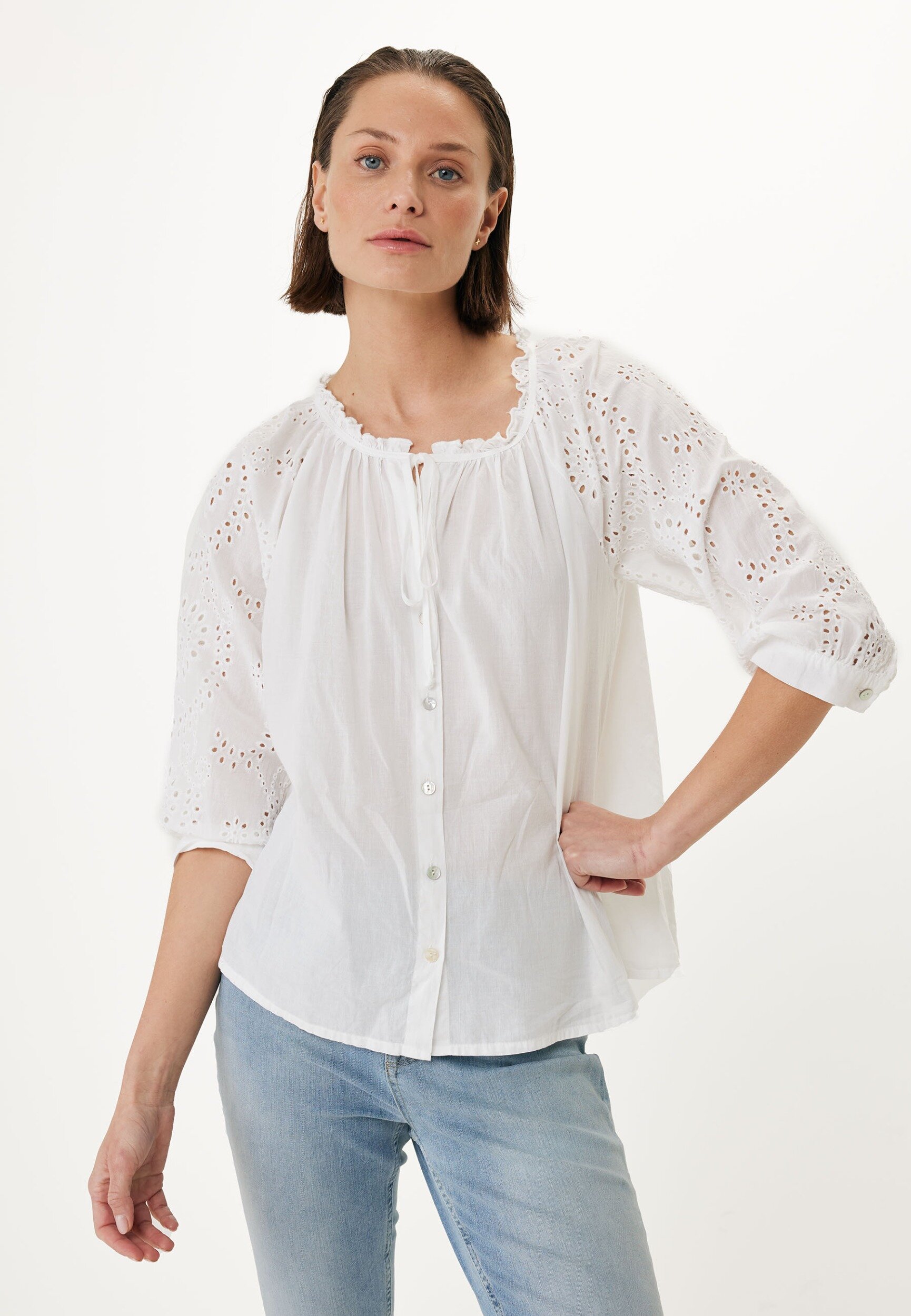 Mexx Blouse With Broidery Sleeves Dames - Wit - Maat L