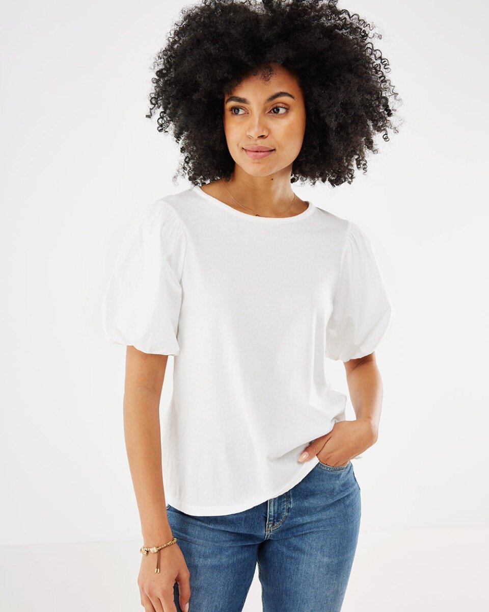 Mexx Jersey Top Woven Puff Sleeve Dames - Off White - Maat S
