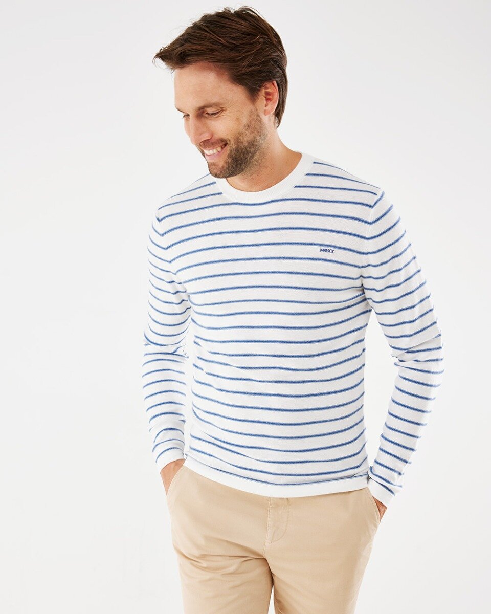 Mexx Striped Crew Neck Sweater - Off White - Mannen - Sweat - Maat L - Sweater - Trui