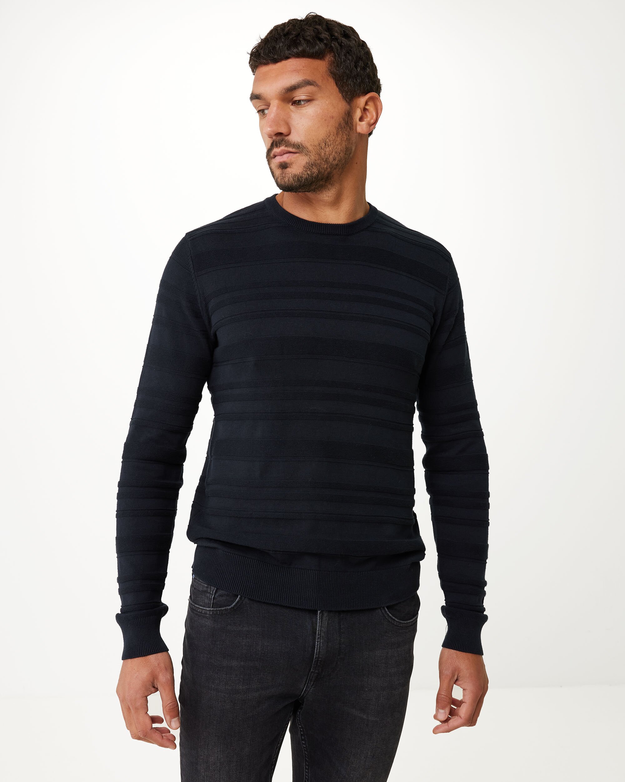 Mexx Structure Stripe Sweater Mannen - Zwart - Maat XXL