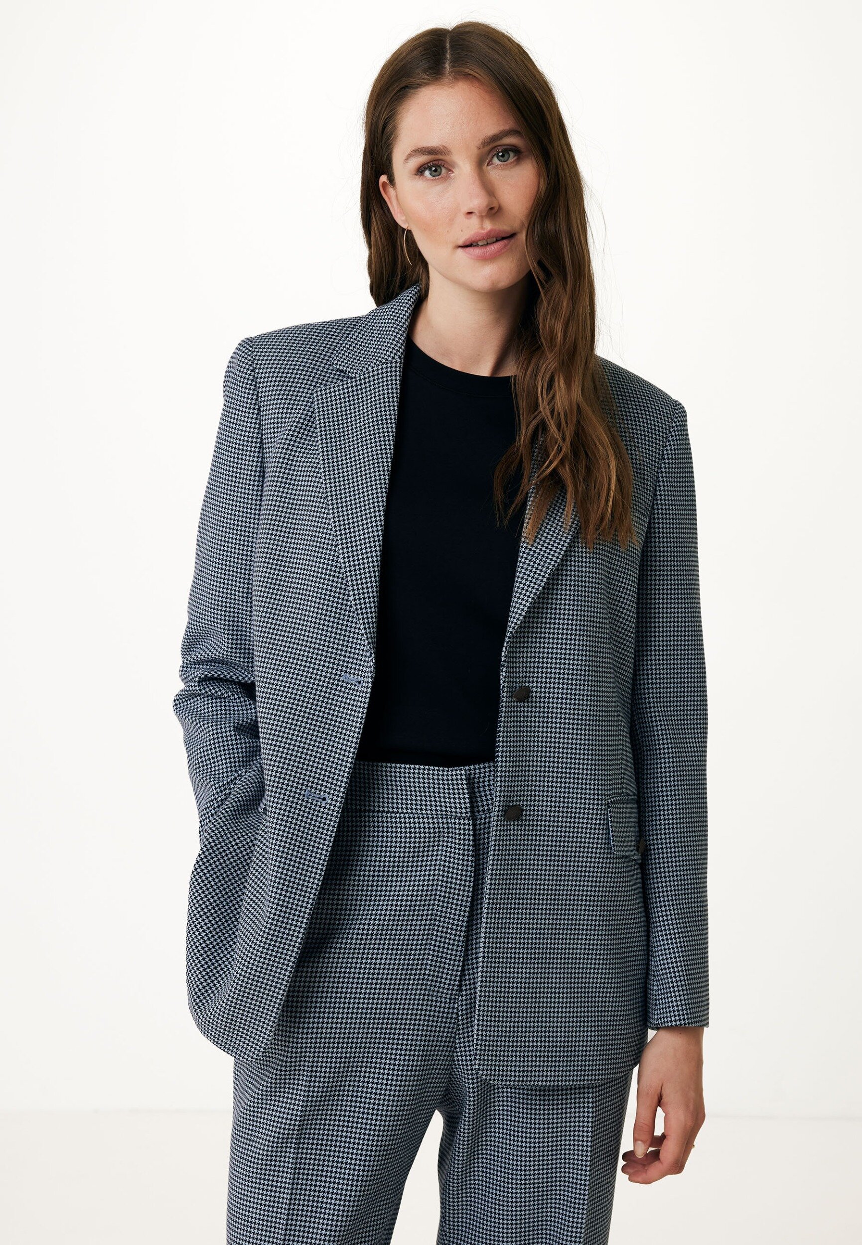 Mexx Blazer Pied De Poule Blauw - Vrouwen - Dusty Blauw - Maat 40