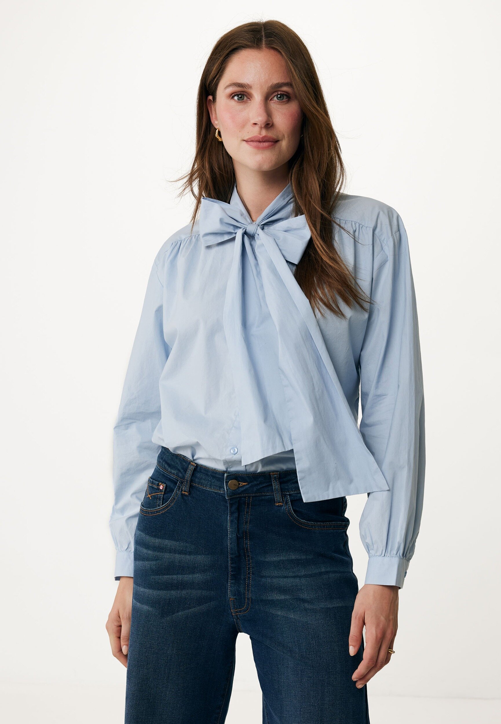 Blouse met Strikkraag Blauw