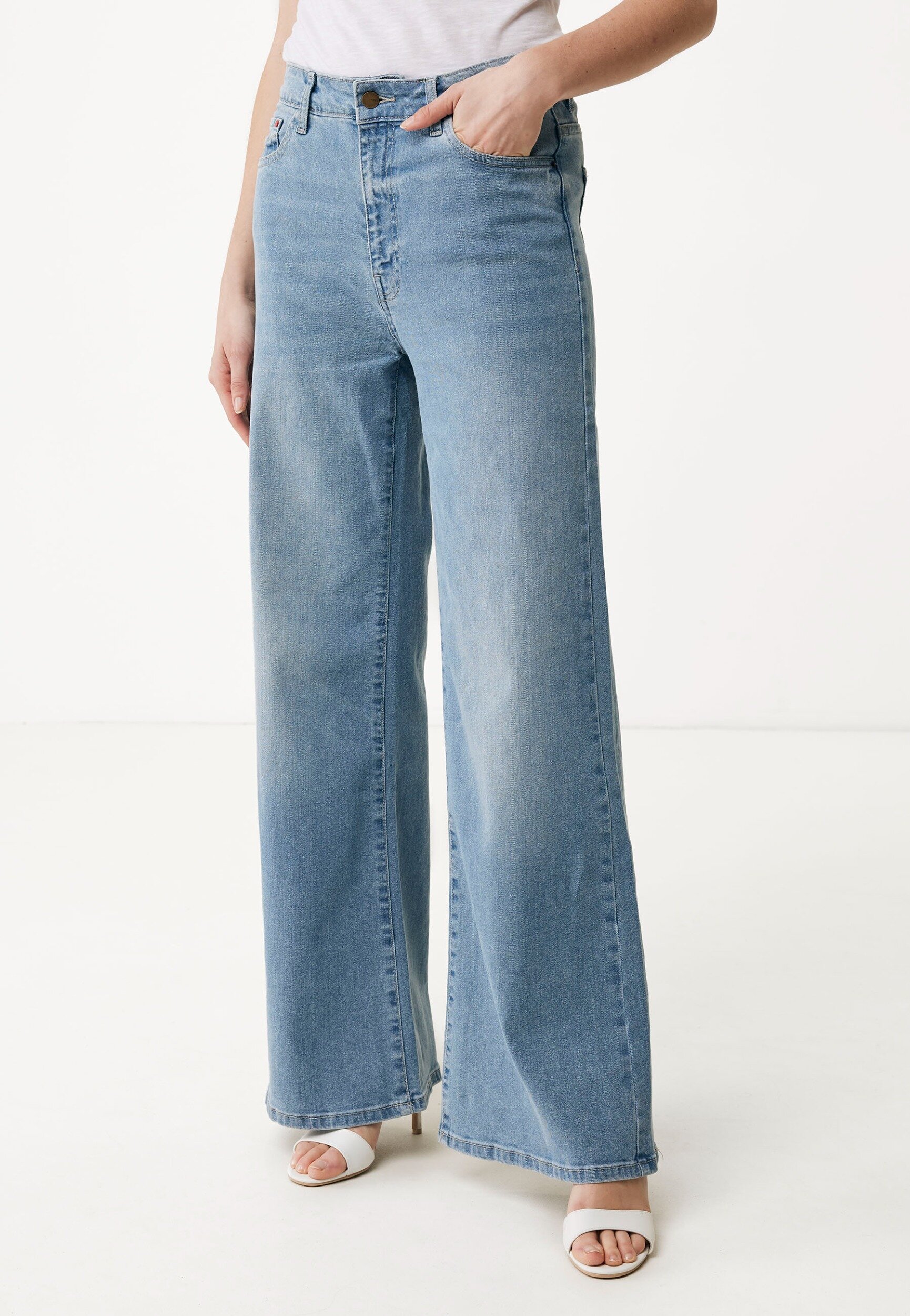 High Waisted Wide Leg Jeans Dames - Medium Faded - Maat 28