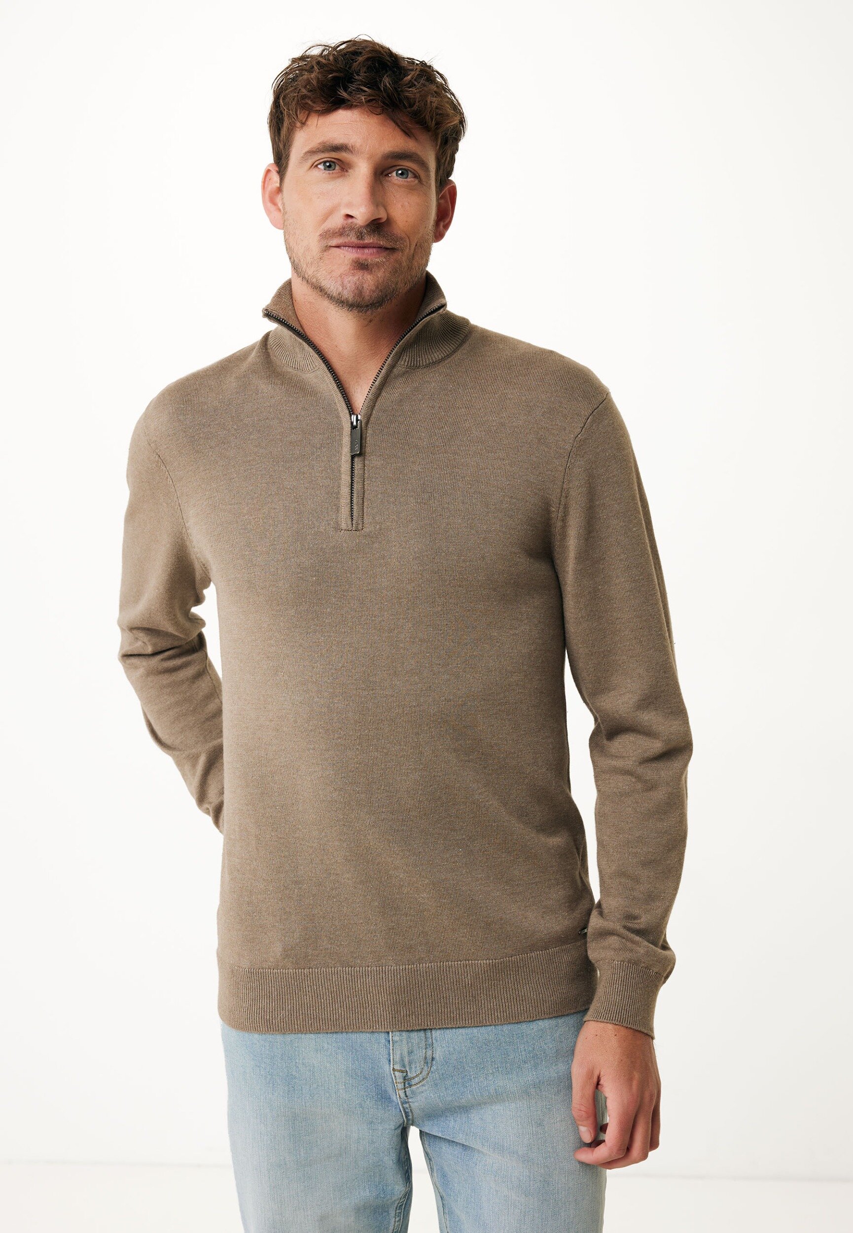 Mexx Mateo Knit Sweater Half Zip Taupe - Heren - Maat L