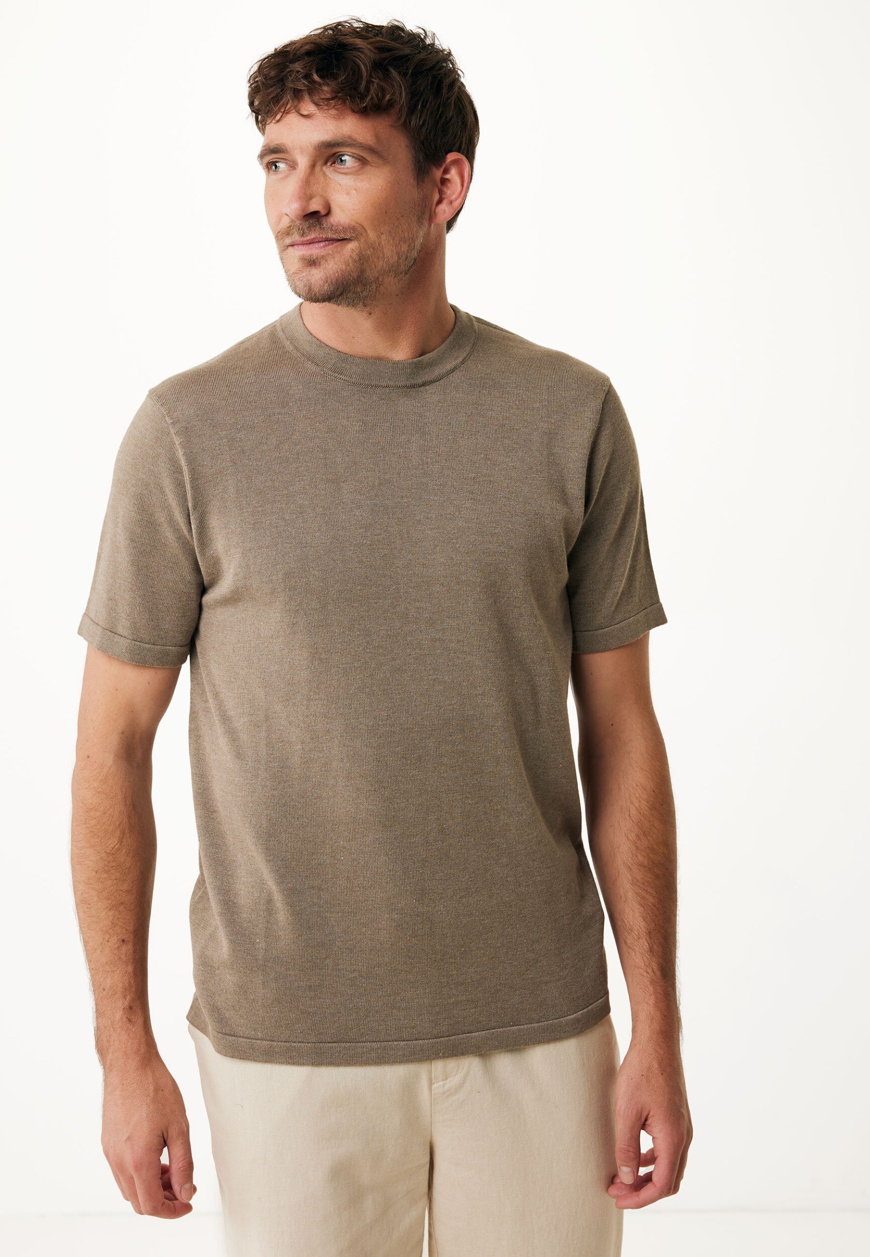 Mexx Lorenzo Premium Knit T-shirt Taupe - Heren - Maat L