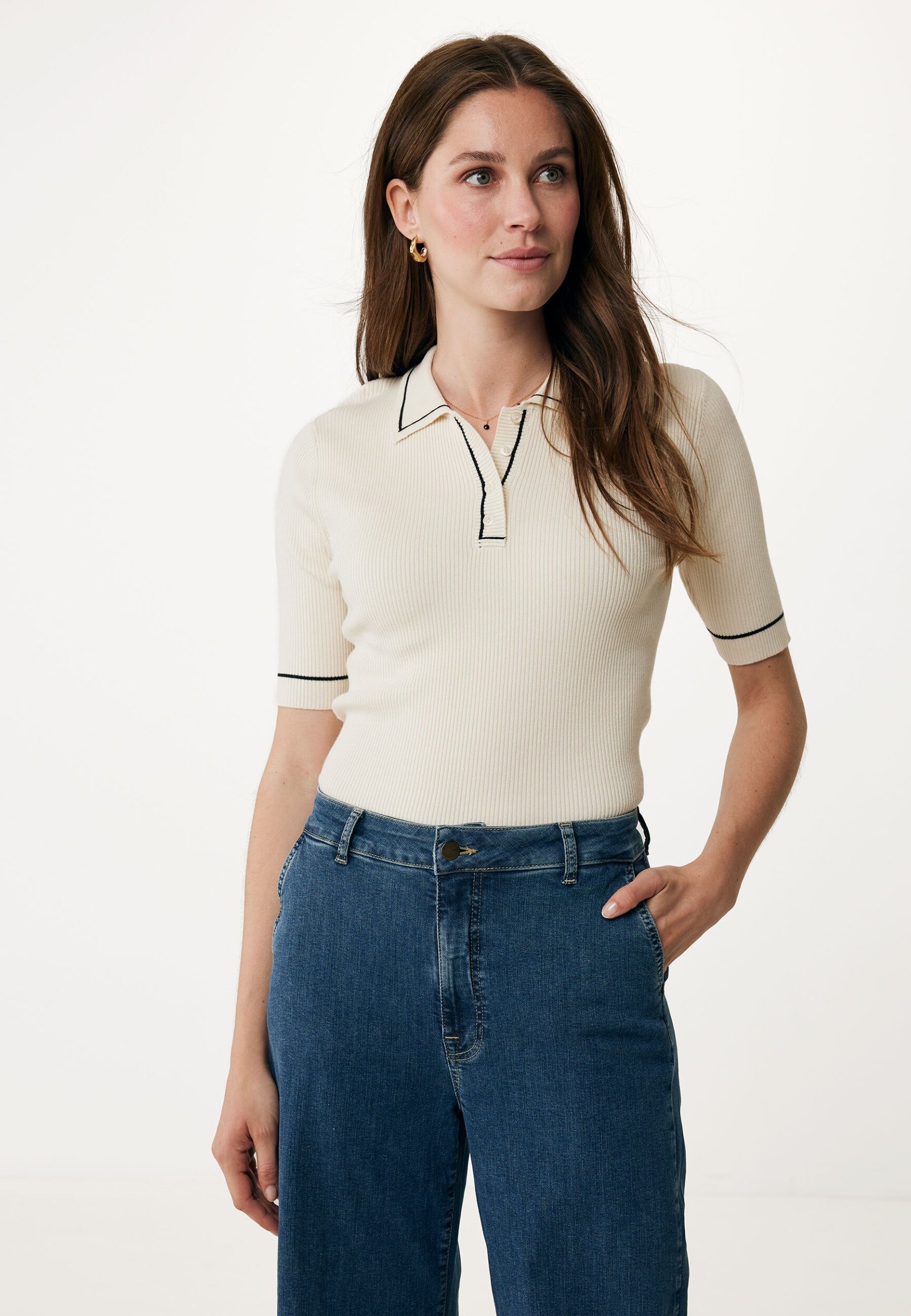 Mexx Polo Gebreid Crème - Vrouwen - Cream - Maat Xxl