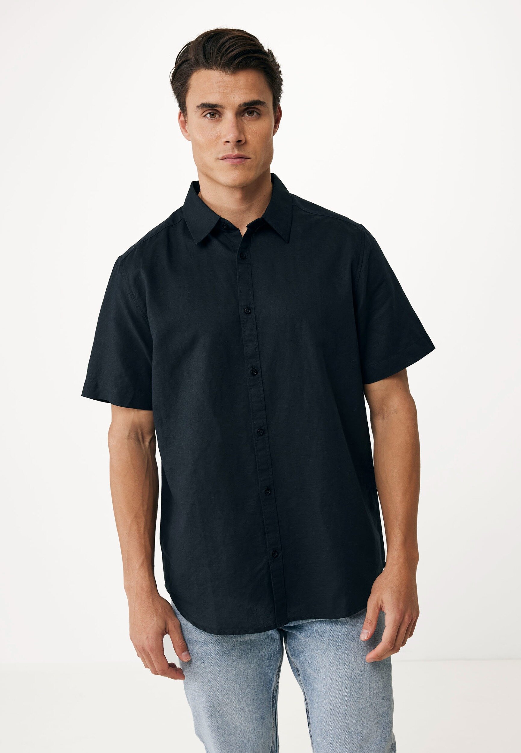 Mexx BRANDON Basic Linen Short Sleeve Shirt Mannen - Zwart - Maat XXL