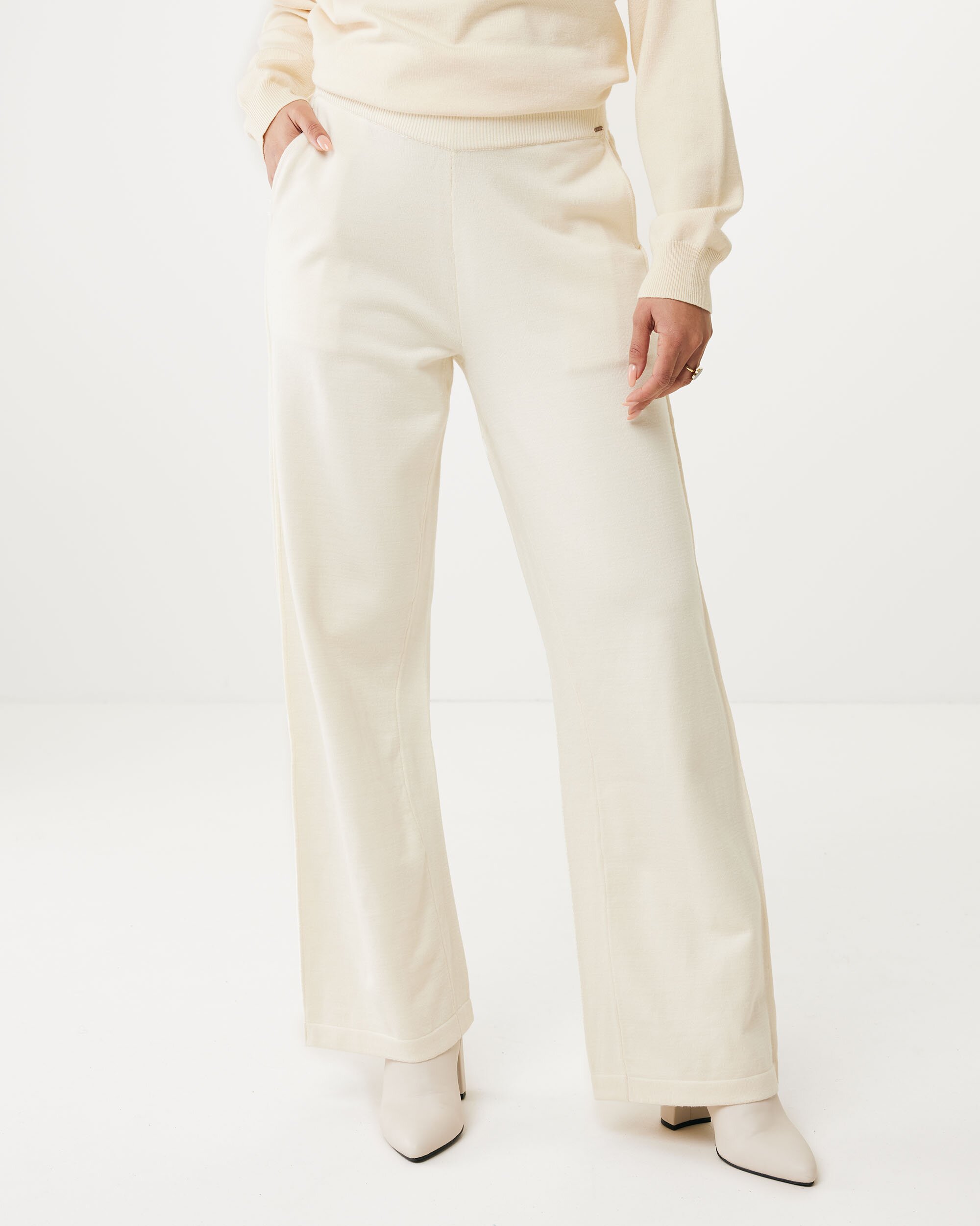 Mexx Flatknit Rib Wide Leg Broek Dames - Off White - Maat XS