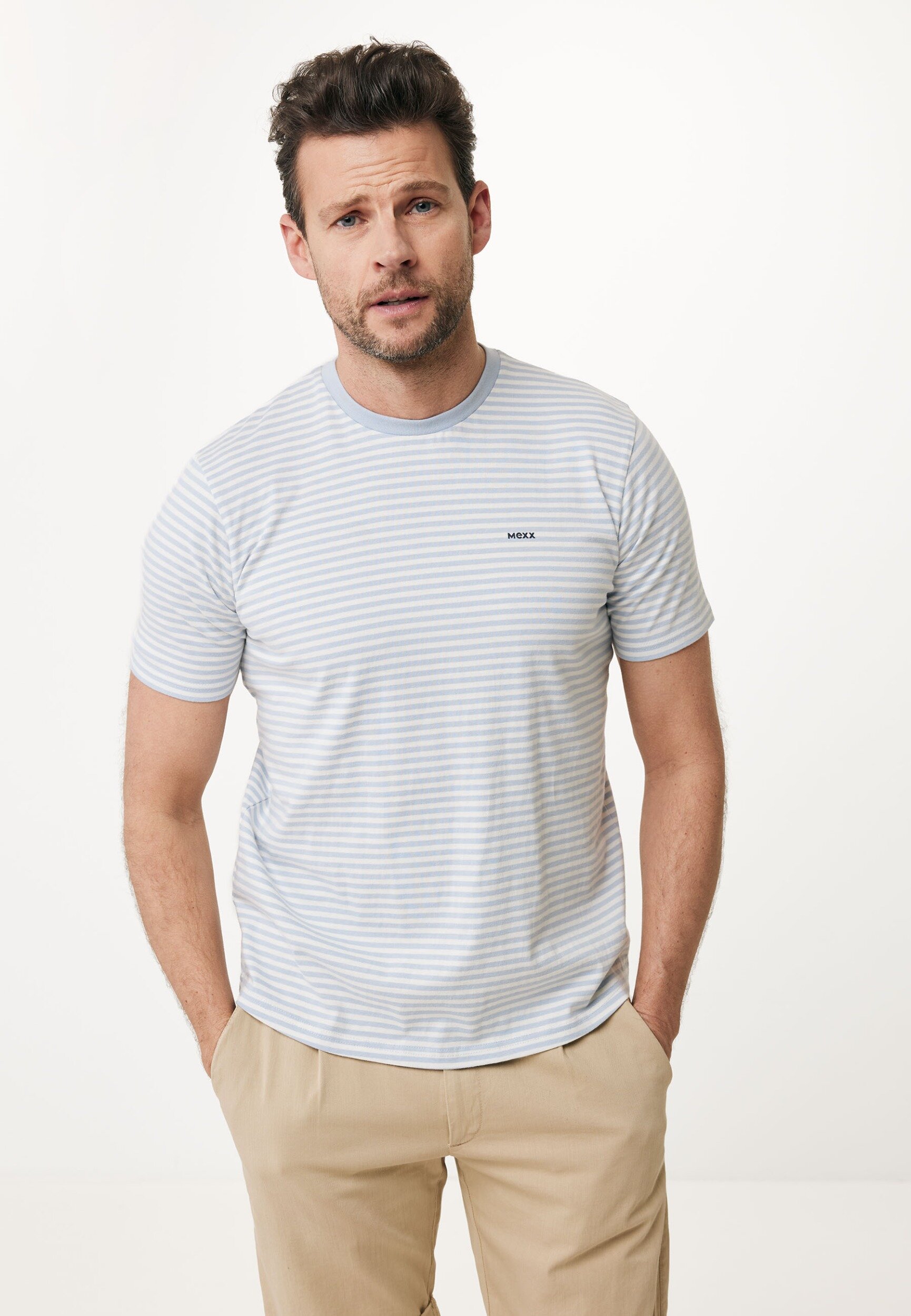 Mexx Short Sleeve T-shirt With Yarn Dye Stripes Mannen - Lichtblauw - Maat L