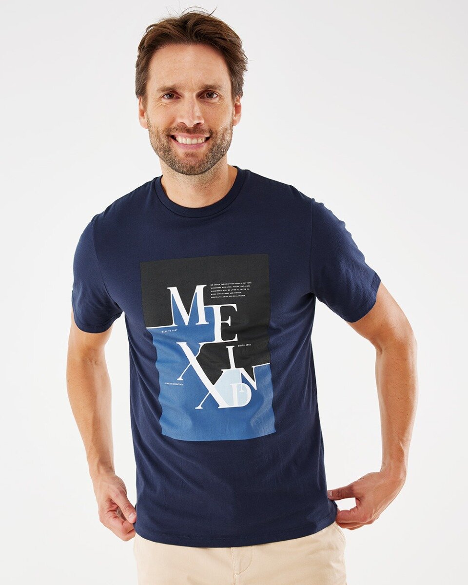 Mexx Chest Print T-shirt Mannen - Navy - Maat S